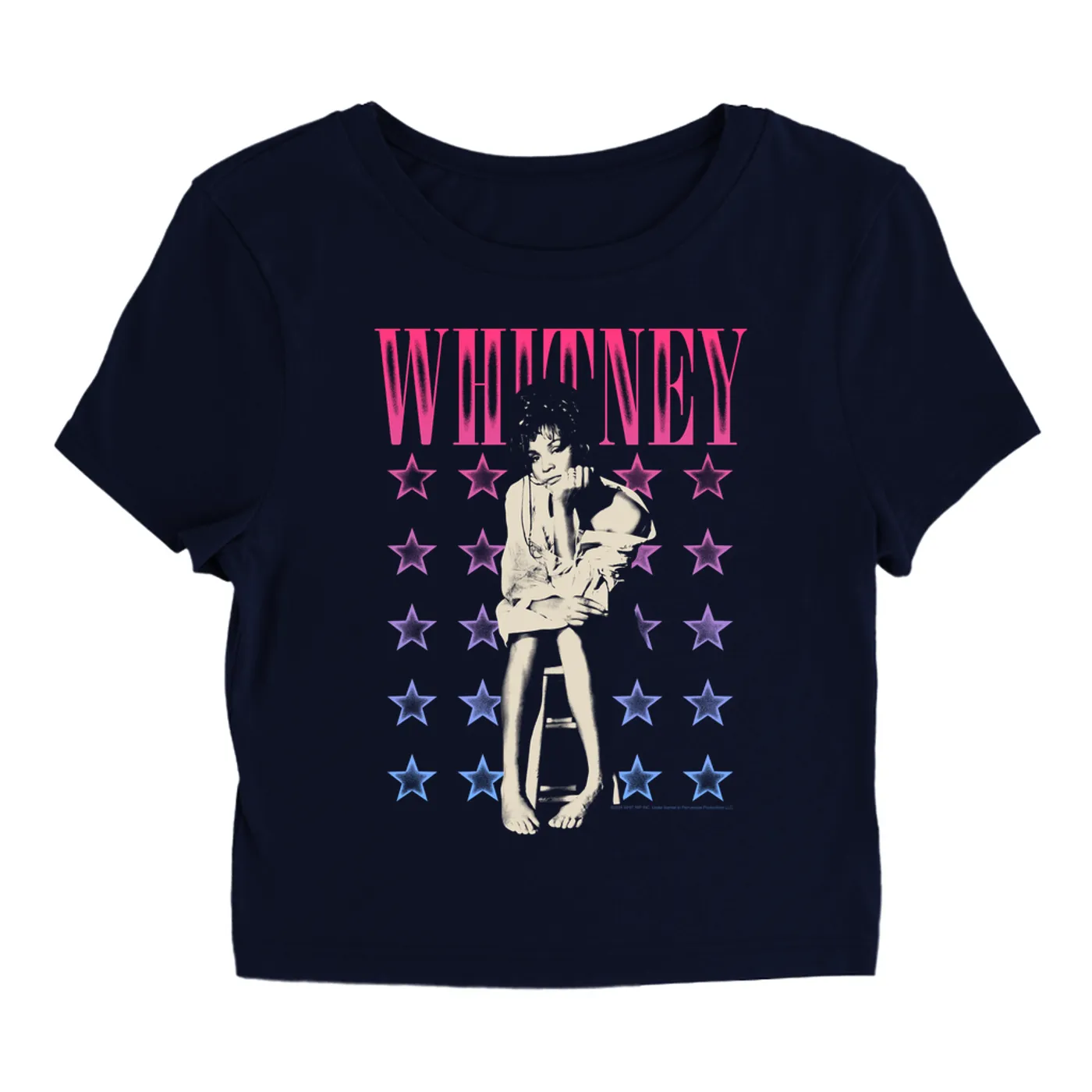 Whitney Houston Women's T-Shirt | Colorful Ombre Stars Design Distressed Whitney Houston Baby Tee