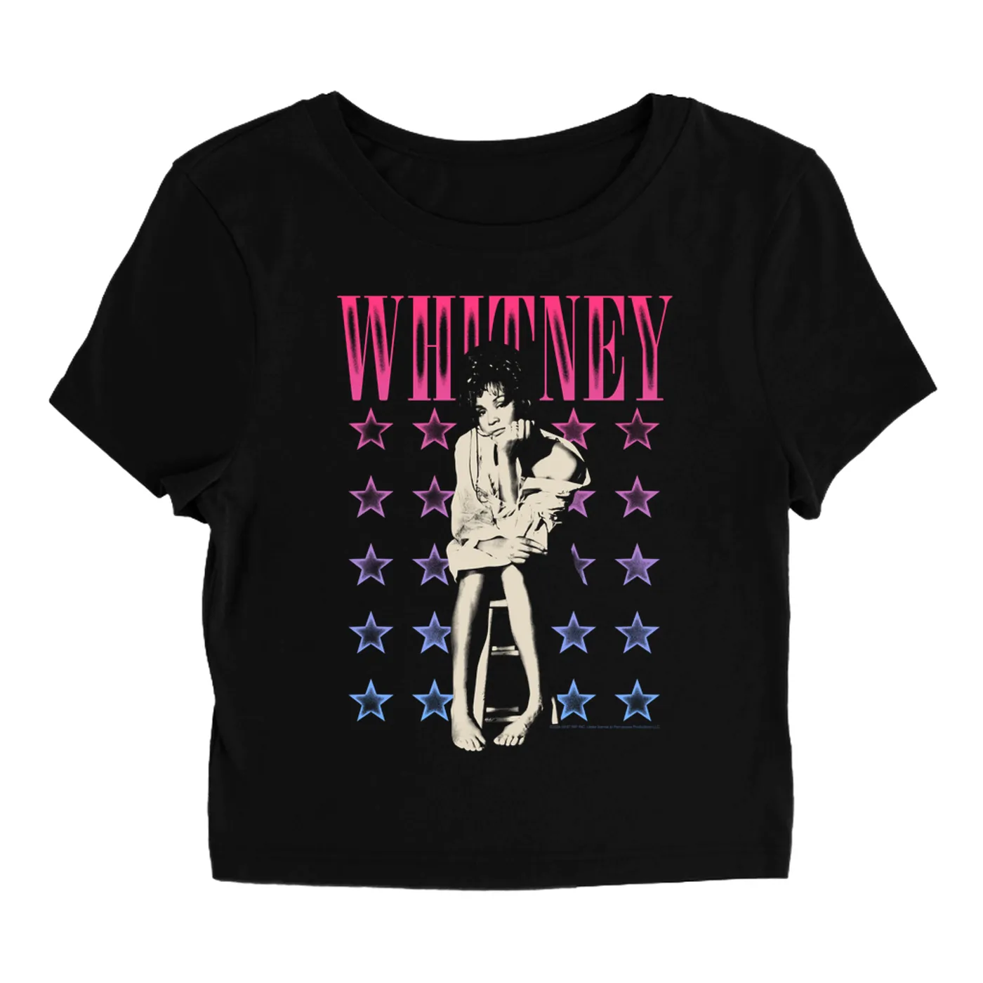 Whitney Houston Women's T-Shirt | Colorful Ombre Stars Design Distressed Whitney Houston Baby Tee