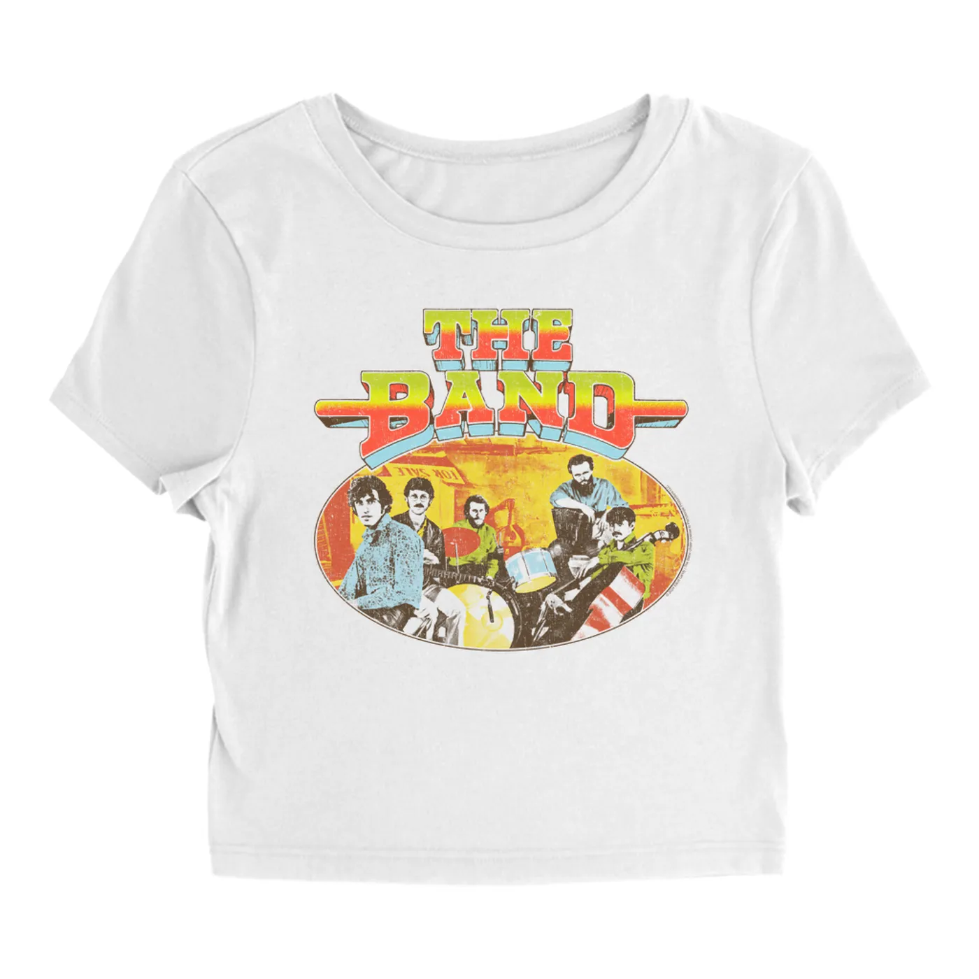 The Band Women's T-Shirt | Live In Concert Retro Colorful Design Distressed (Merchbar Exclusive) The Band Baby Tee