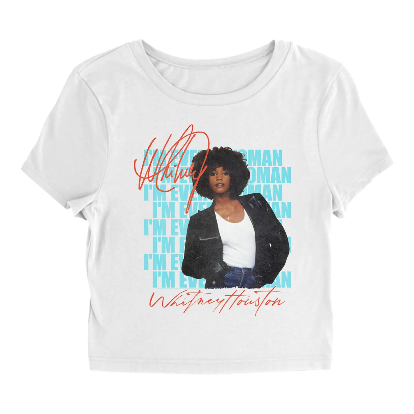 Whitney Houston Women's T-Shirt | I'm Every Woman Red Turquoise Image (Merchbar Exclusive) Whitney Houston Baby Tee