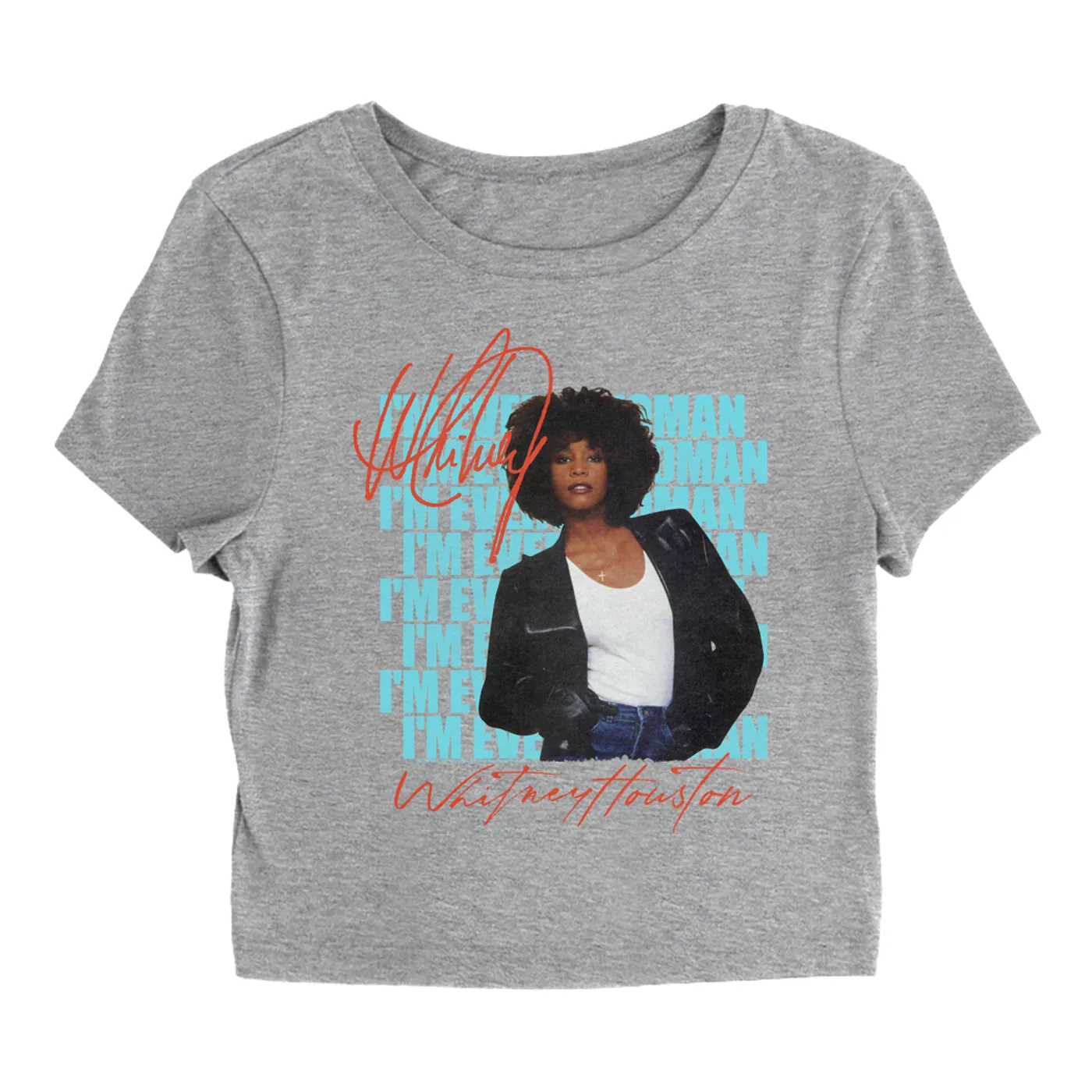 Whitney Houston Women's T-Shirt | I'm Every Woman Red Turquoise Image (Merchbar Exclusive) Whitney Houston Baby Tee