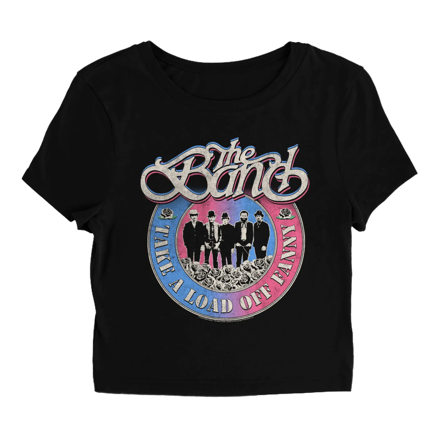The Band Women's T-Shirt | Take A Load Off Fanny Blue Pink Ombre Distressed The Band Baby Tee