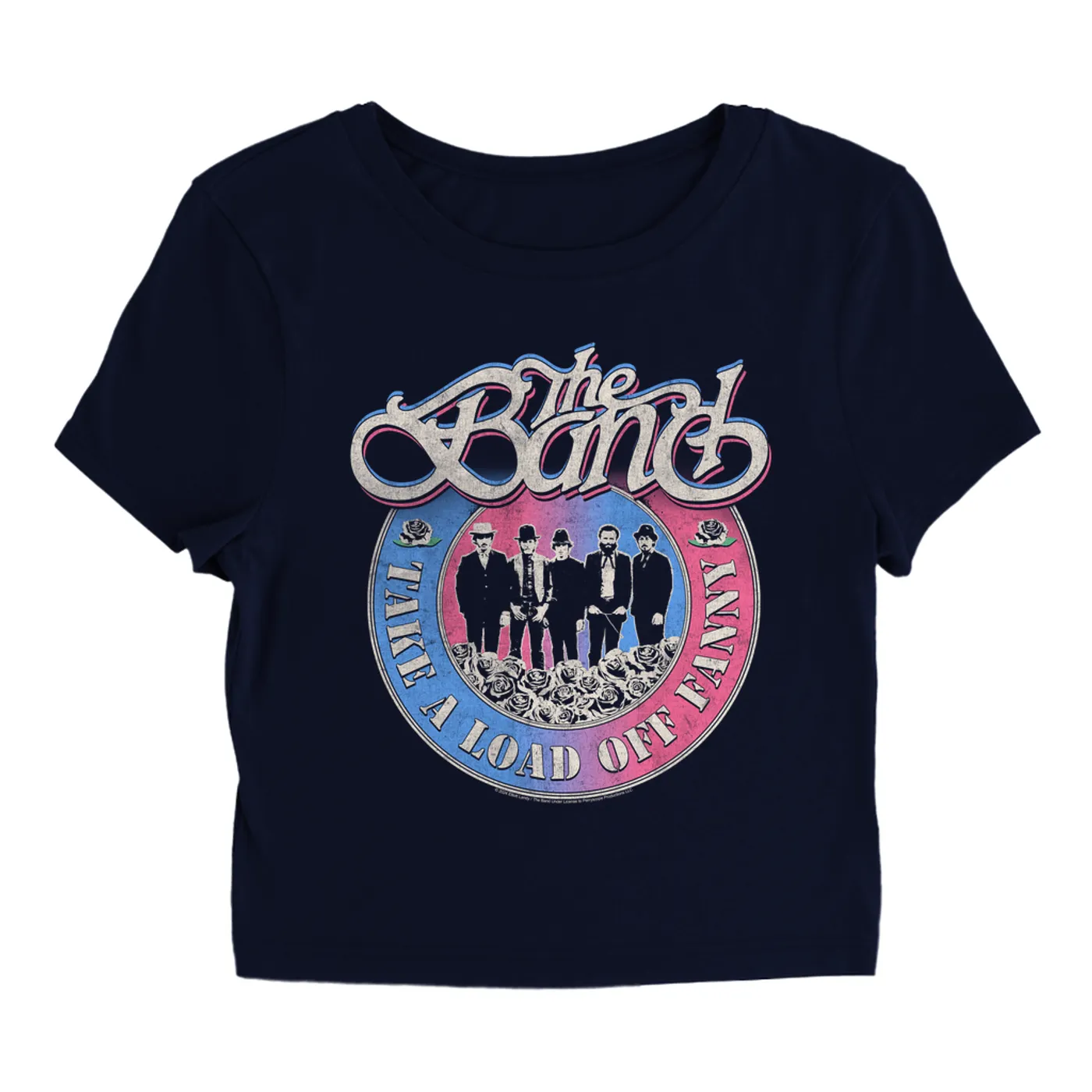 The Band Women's T-Shirt | Take A Load Off Fanny Blue Pink Ombre Distressed The Band Baby Tee