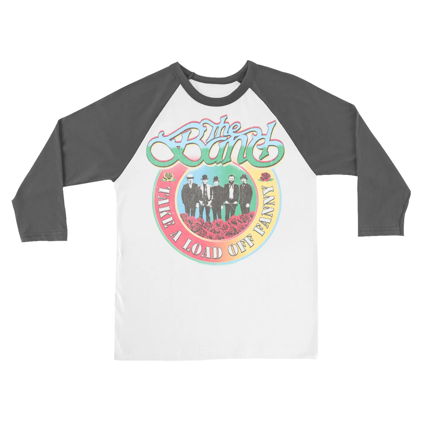 The Band 3/4 Sleeve Baseball Tee | Take A Load Off Fanny Colorful Ombre Distressed The Band Shirt
