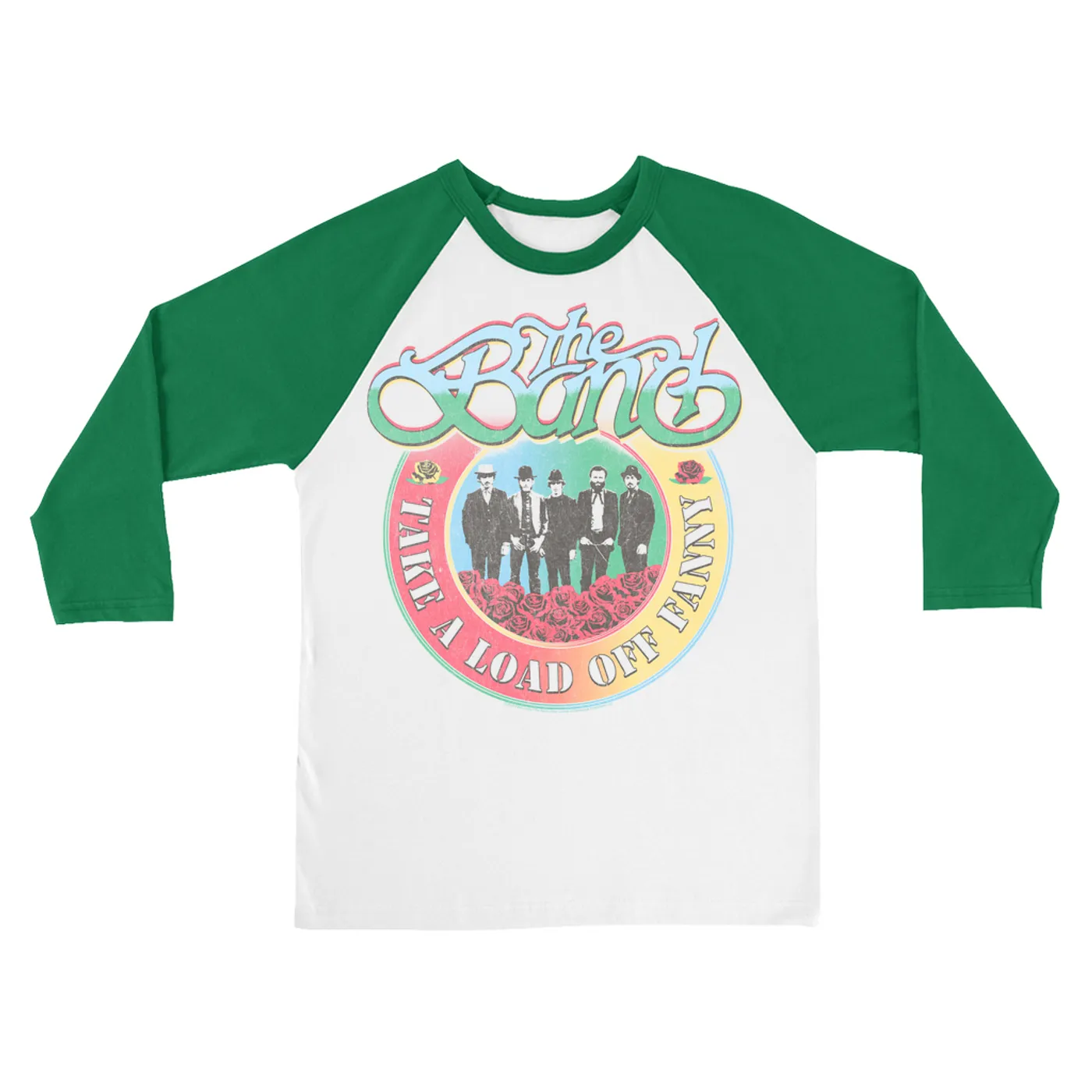 The Band 3/4 Sleeve Baseball Tee | Take A Load Off Fanny Colorful Ombre Distressed The Band Shirt