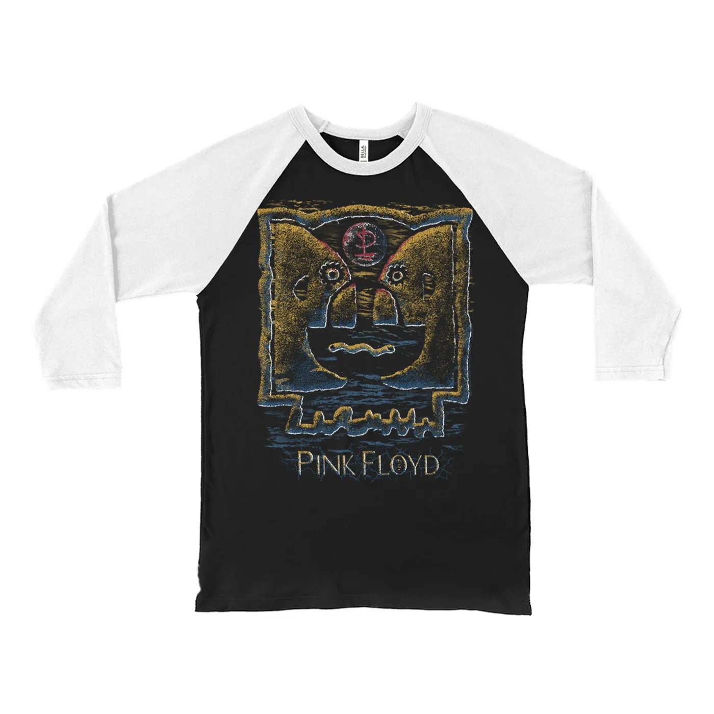 Pink Floyd 3/4 Sleeve Baseball Tee | Colorful Texture Division Bell Distressed Pink Floyd Shirt