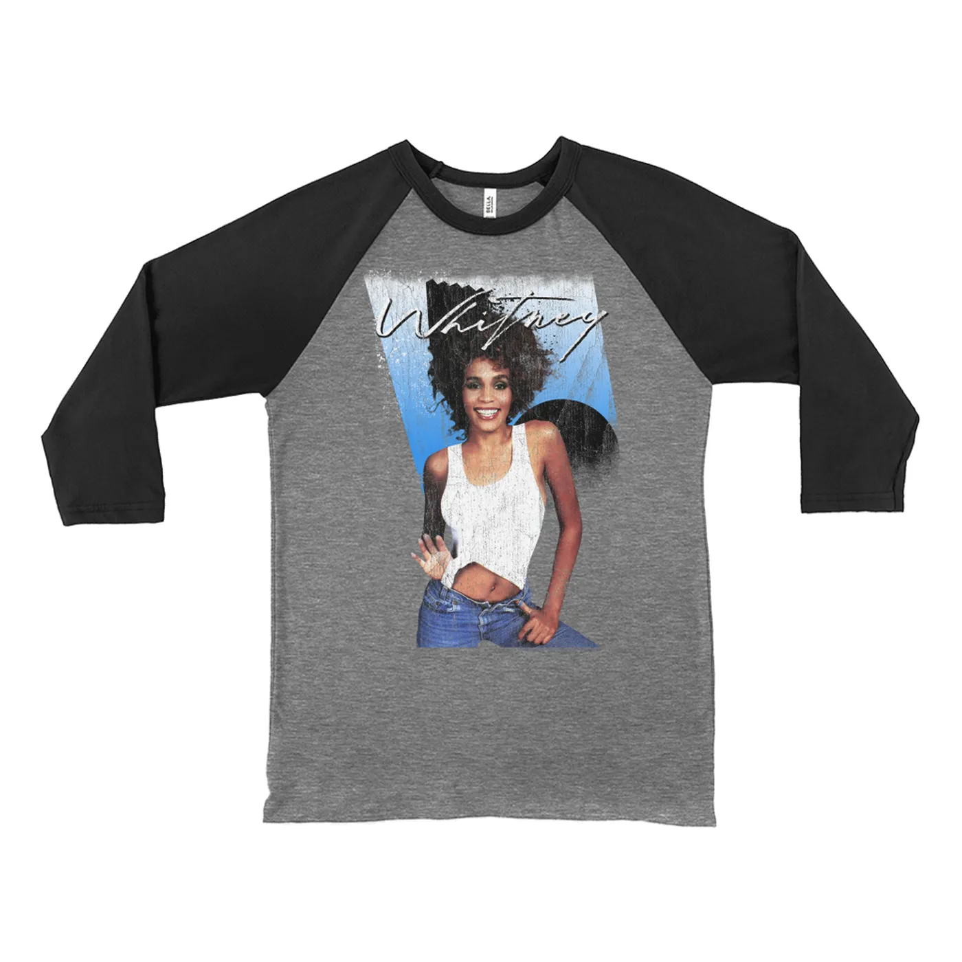 Whitney Houston 3/4 Sleeve Baseball Tee | I Wanna Dance With Somebody Album Art Design Distressed Whitney Houston Shirt
