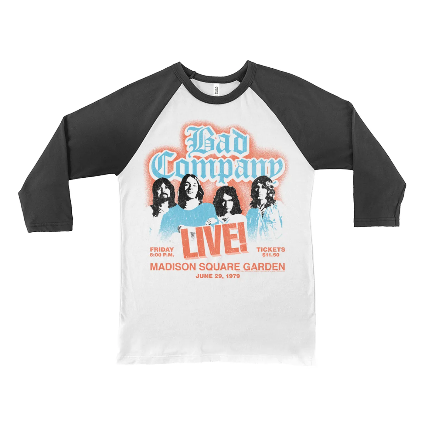 Bad Company 3/4 Sleeve Baseball Tee | LIVE At Madison Square Garden Concert Distressed (Merchbar Exclusive) Bad Company Shirt
