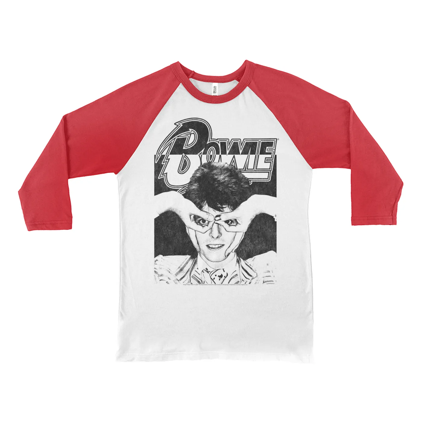 David Bowie 3/4 Sleeve Baseball Tee | Silly Face Finger Glasses Color Block Distressed (Merchbar Exclusive) David Bowie Shirt