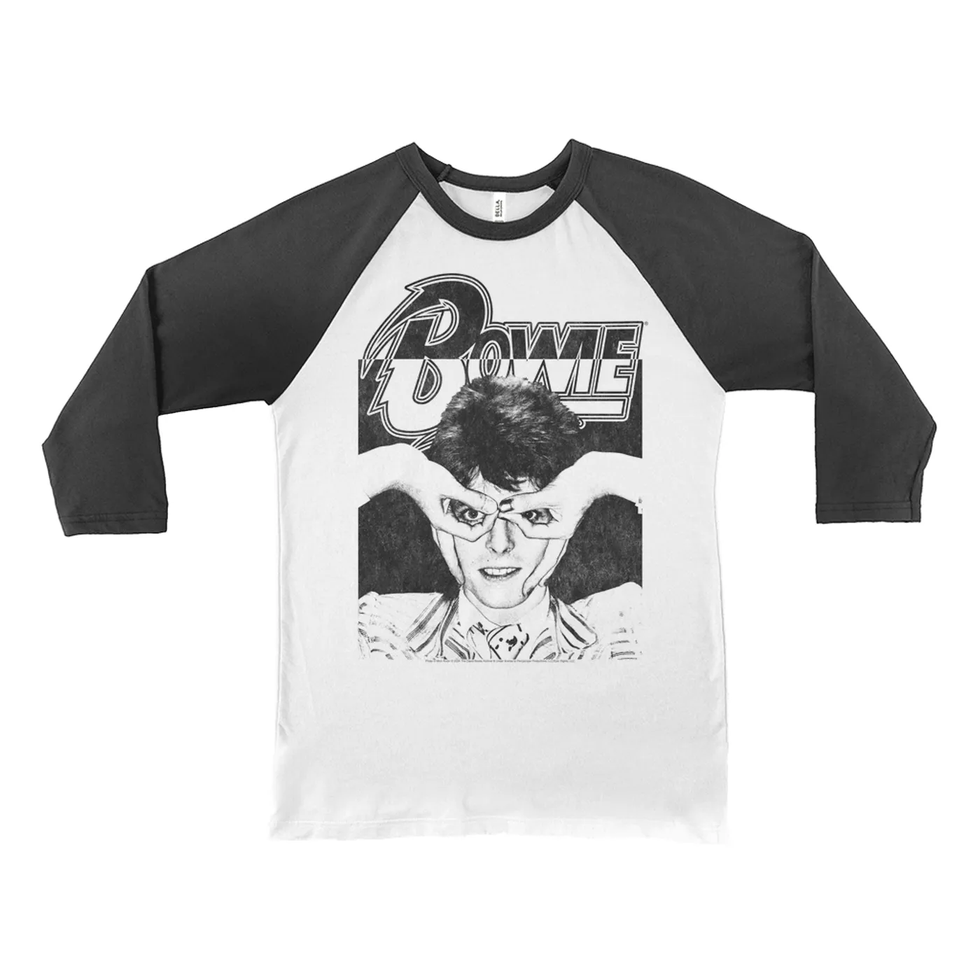 David Bowie 3/4 Sleeve Baseball Tee | Silly Face Finger Glasses Color Block Distressed (Merchbar Exclusive) David Bowie Shirt