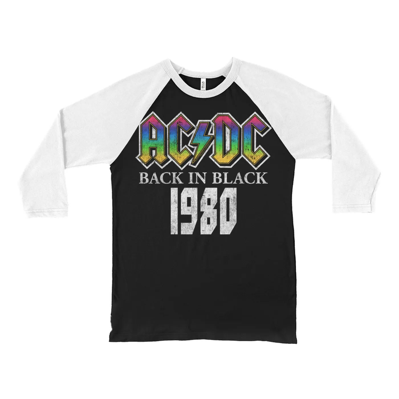AC/DC 3/4 Sleeve Baseball Tee | 1980 Neon Ombre Logo Distressed Shirt