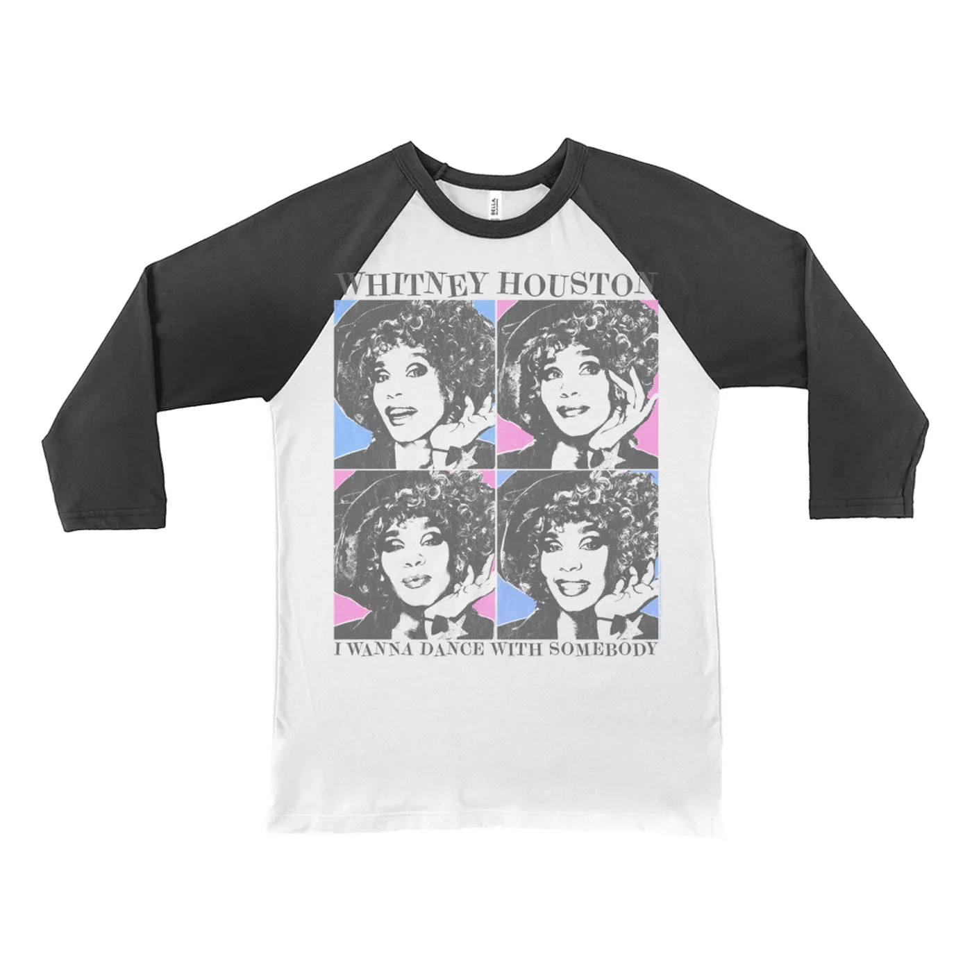 Whitney Houston 3/4 Sleeve Baseball Tee | I Wanna Dance Colorful Pop Art Whitney Houston Shirt