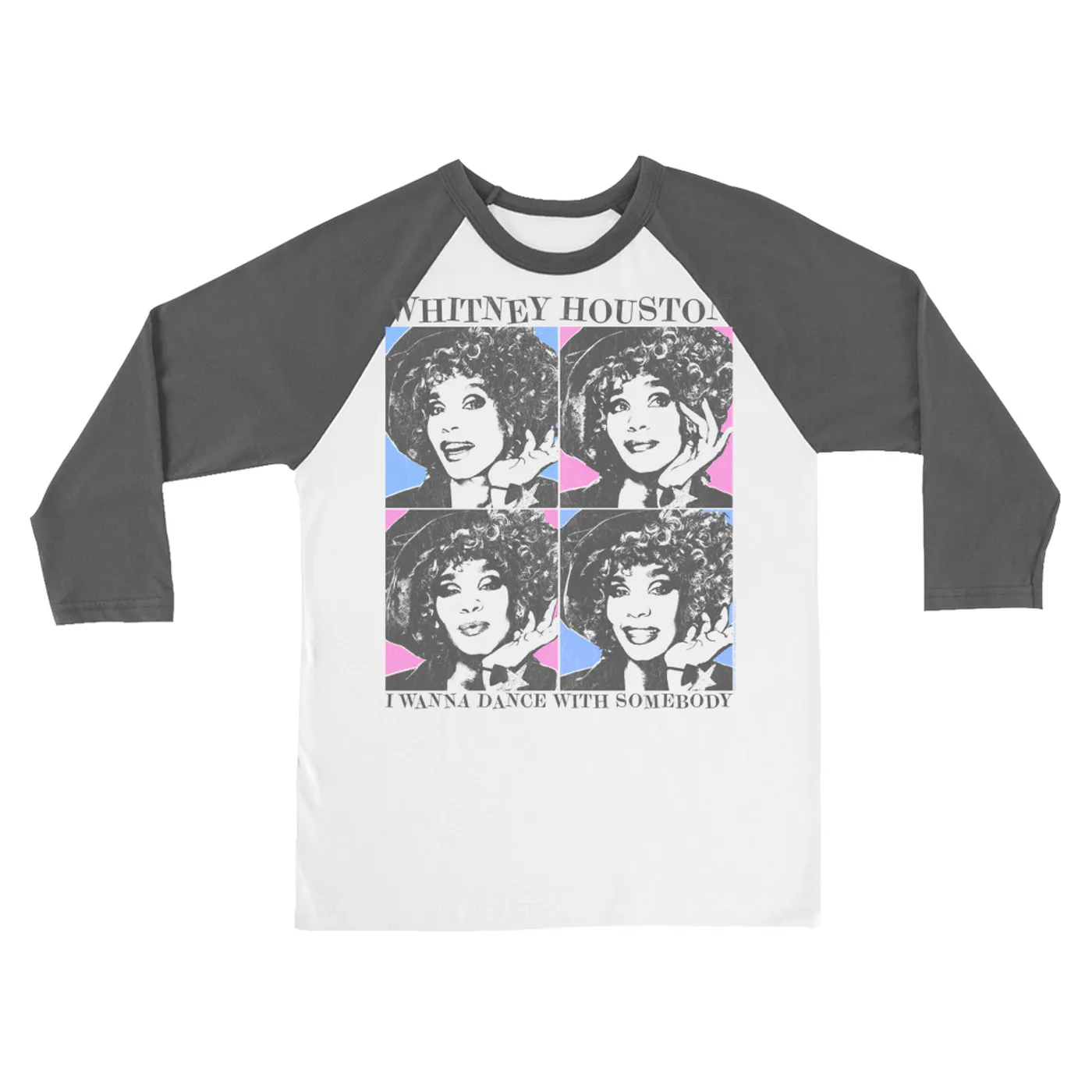 Whitney Houston 3/4 Sleeve Baseball Tee | I Wanna Dance Colorful Pop Art Whitney Houston Shirt