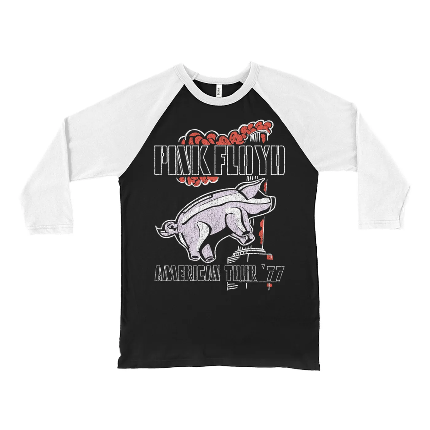 Pink Floyd 3/4 Sleeve Baseball Tee | Animals Tour '77 Retro Illustration Pink Floyd Shirt
