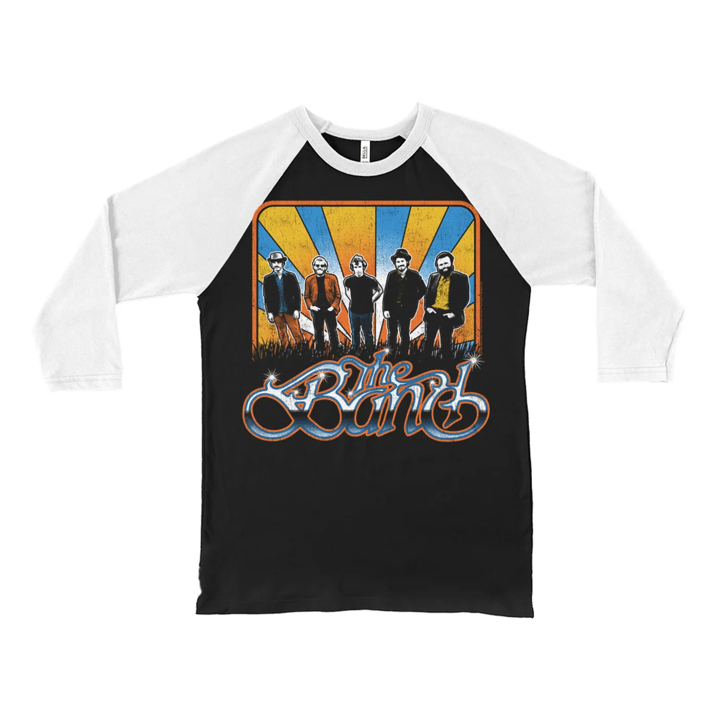 The Band 3/4 Sleeve Baseball Tee | Colorful Retro Group Design Distressed (Merchbar Exclusive) The Band Shirt