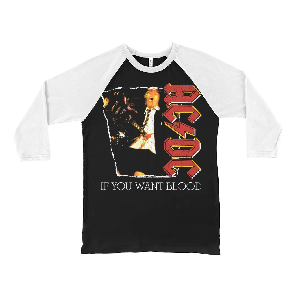 3/4 Sleeve Baseball Tee | If You Want Blood Album Cover Design Distressed Shirt