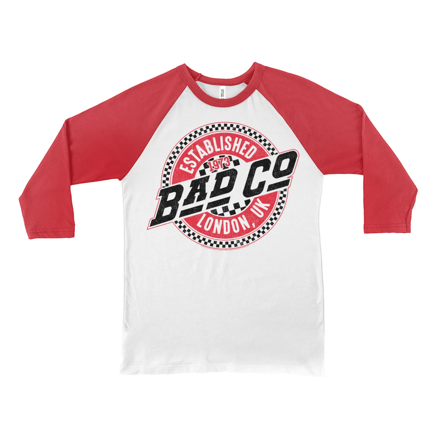 Bad Company 3/4 Sleeve Baseball Tee | Est. 1973 London Checkered Logo (Merchbar Exclusive) Bad Company Shirt