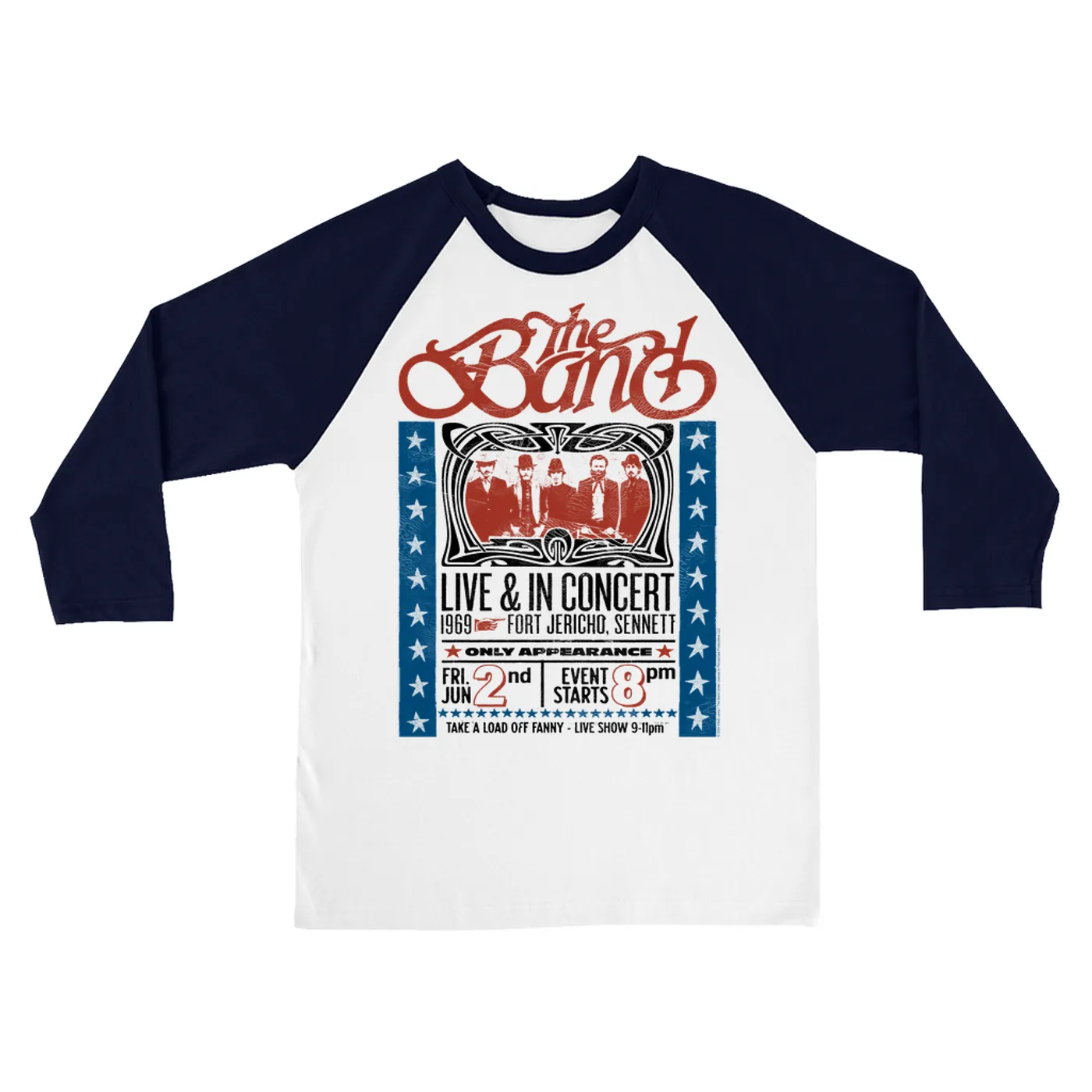 The Band 3/4 Sleeve Baseball Tee | Live 1969 Fort Jericho Concert Distressed The Band Shirt