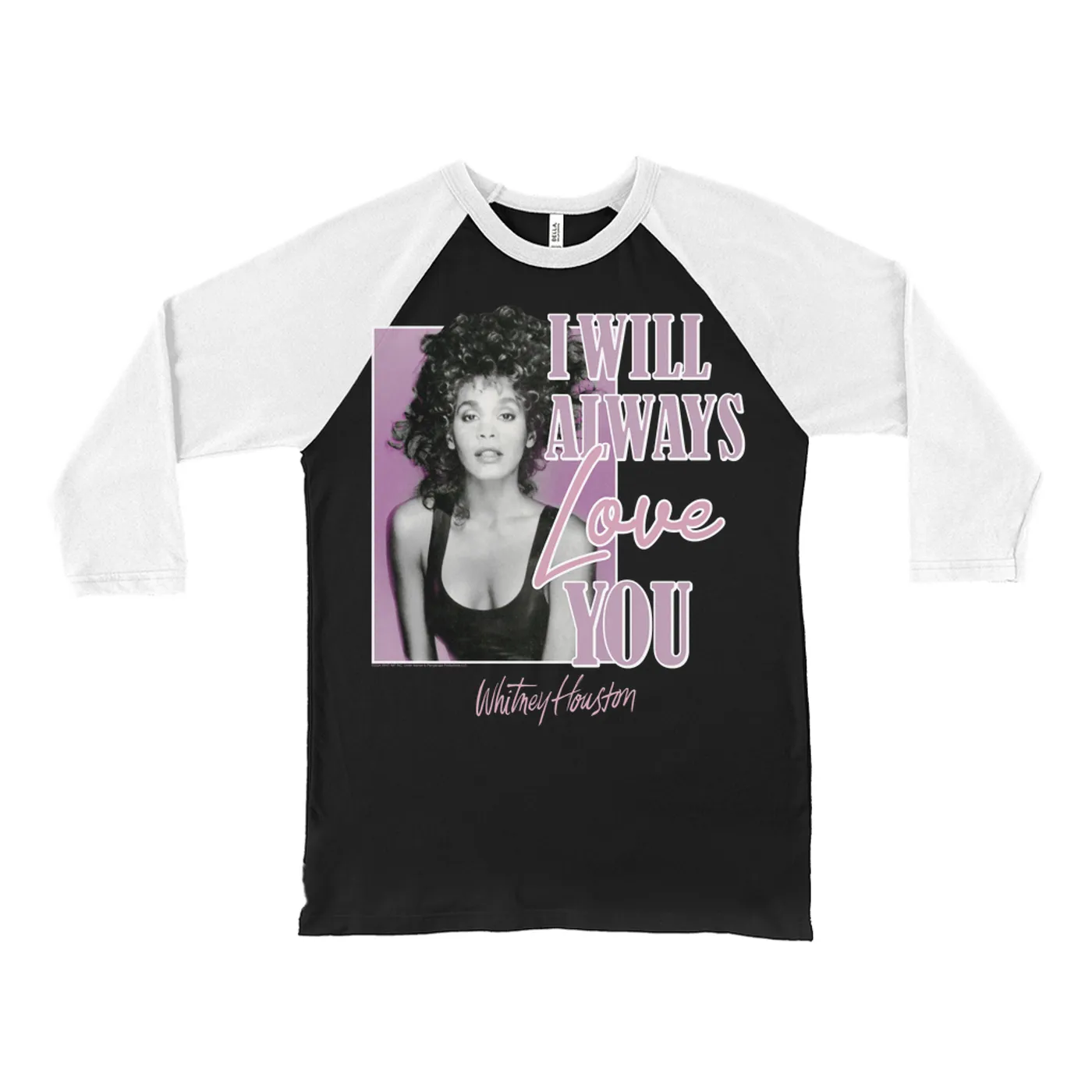 Whitney Houston 3/4 Sleeve Baseball Tee | Purple I Will Always Love You Design Whitney Houston Shirt