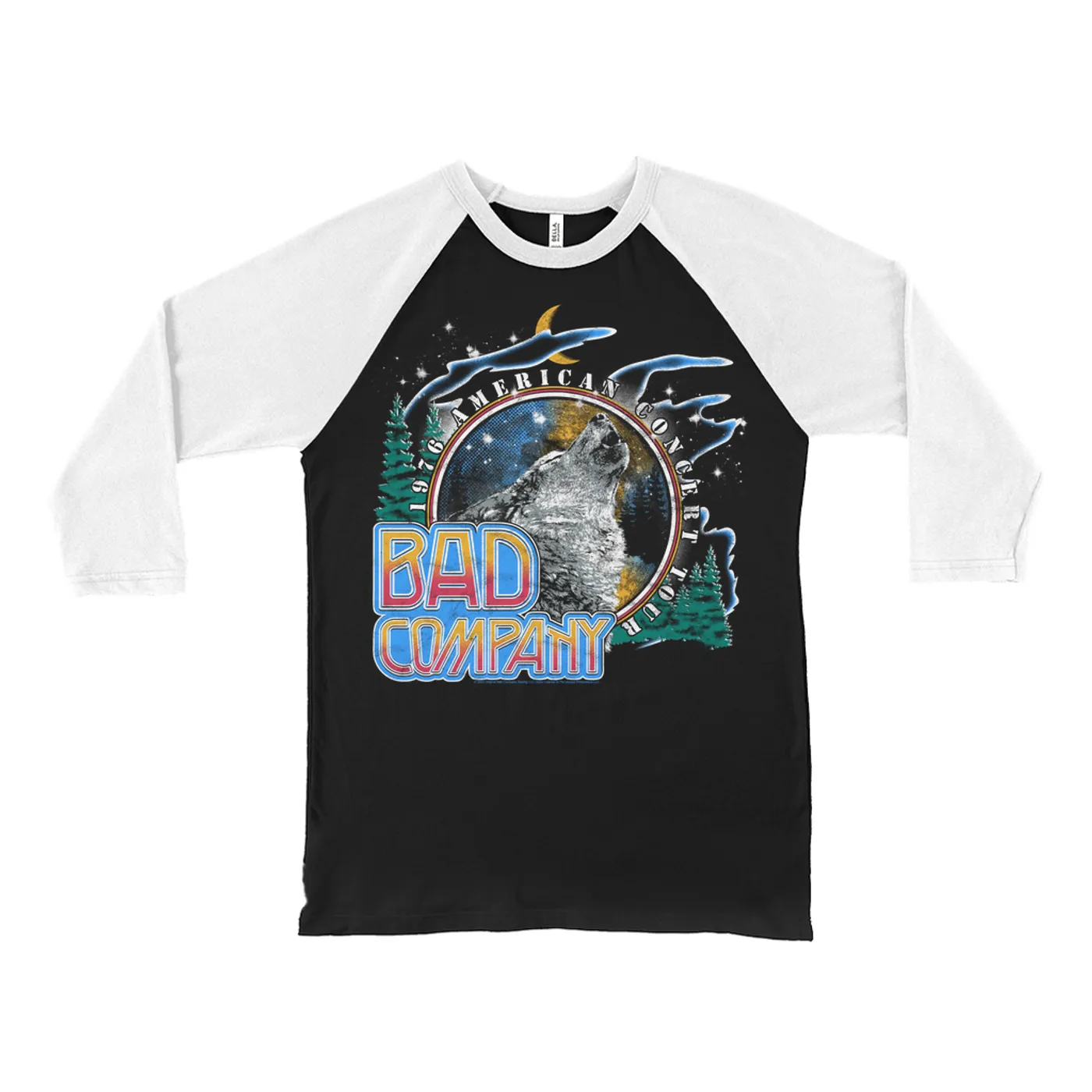 Bad Company 3/4 Sleeve Baseball Tee | 1976 American Concert Tour Wolf Pack Design (Merchbar Exclusive) Bad Company Shirt