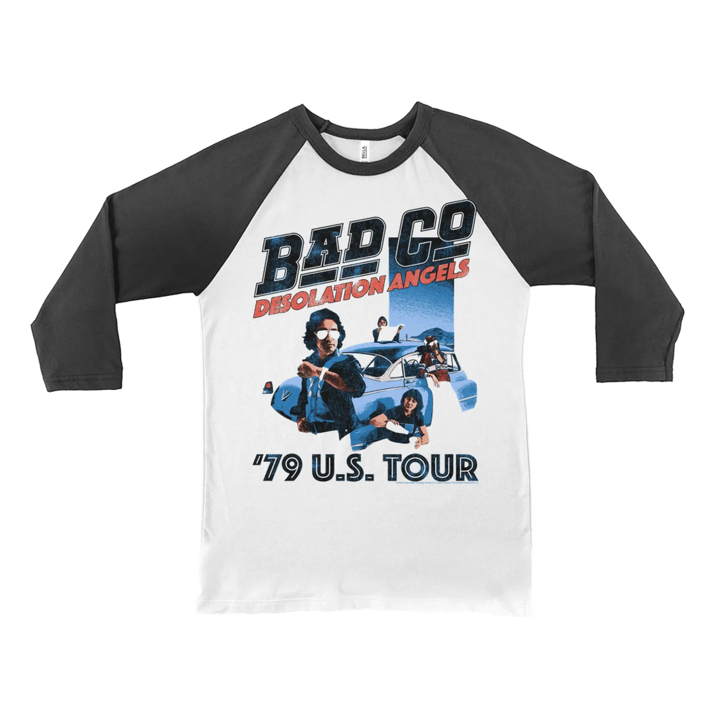 Bad Company 3/4 Sleeve Baseball Tee | Desolation Angels '79 US Tour Design Distressed Bad Company Shirt