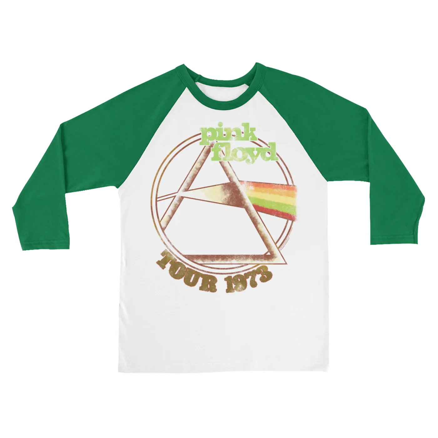 Pink Floyd 3/4 Sleeve Baseball Tee | Retro Green Tour 1973 Distressed Pink Floyd Shirt