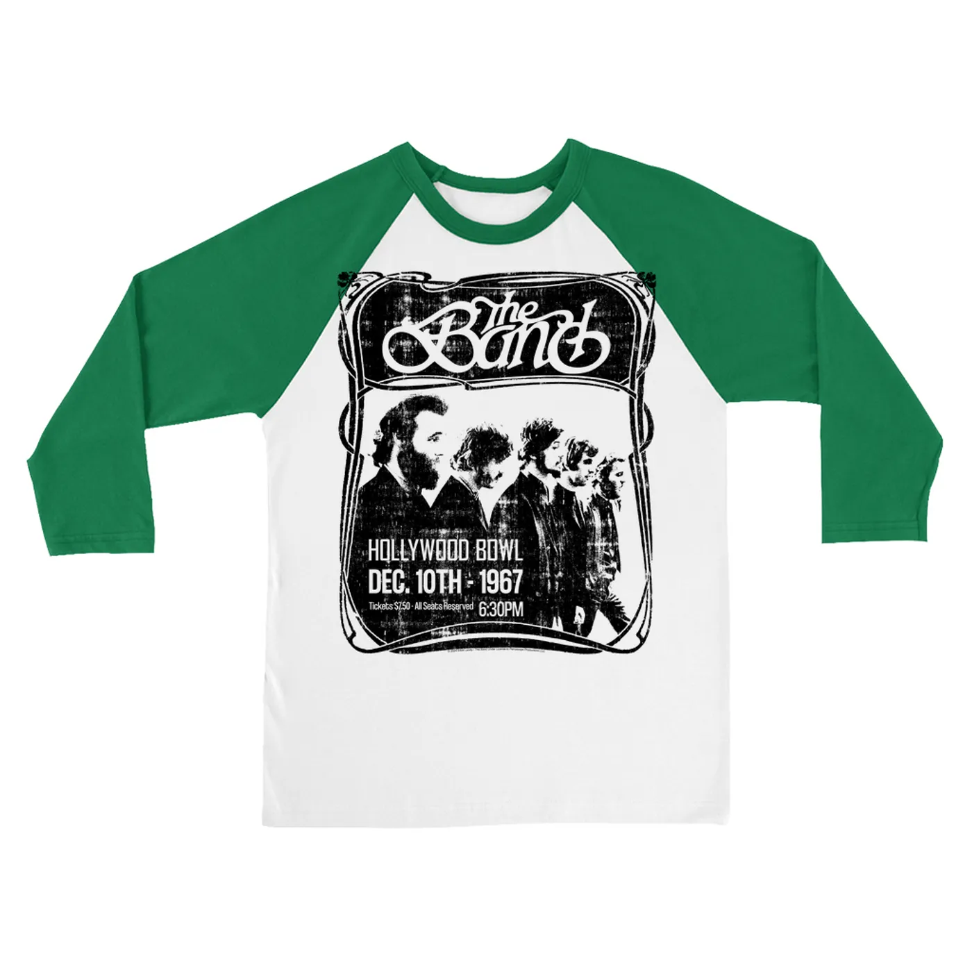 The Band 3/4 Sleeve Baseball Tee | Hollywood Bowl 1967 Concert Distressed (Merchbar Exclusive) The Band Shirt