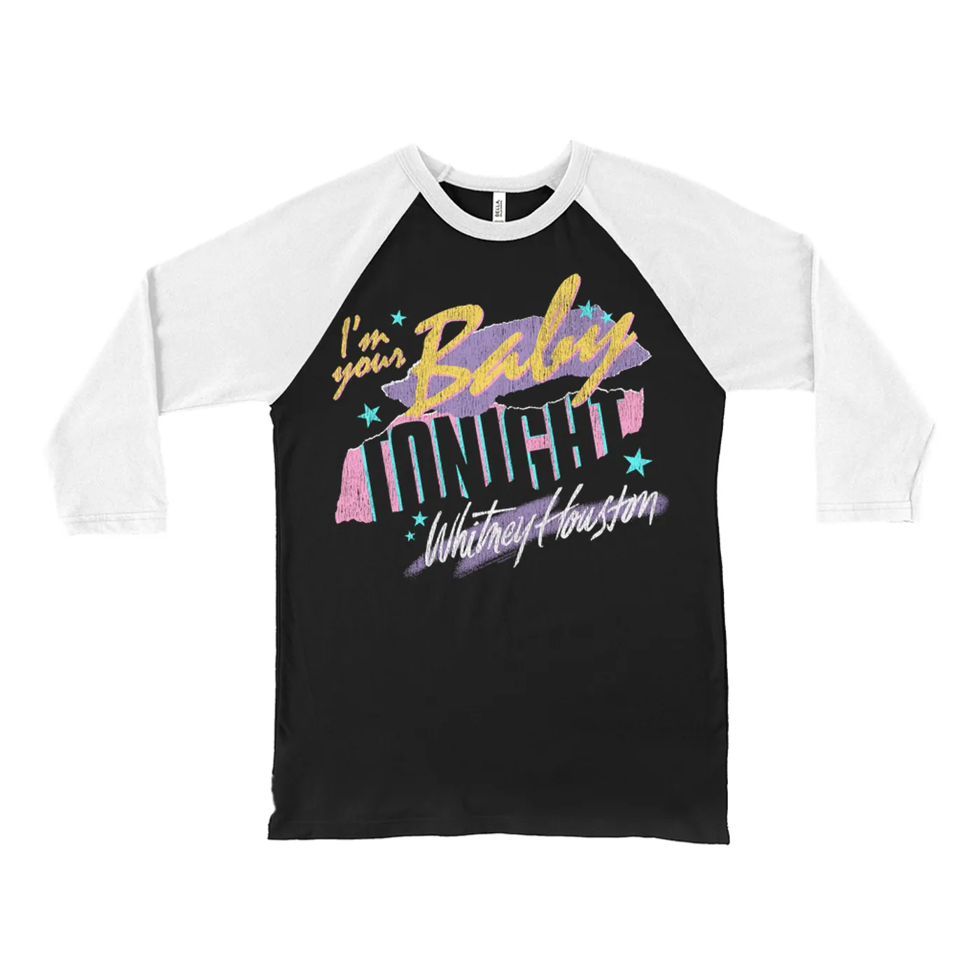 Whitney Houston 3/4 Sleeve Baseball Tee | Colorful I'm Your Baby Tonight Distressed Whitney Houston Shirt