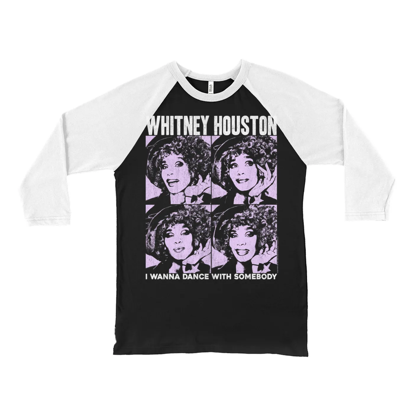 Whitney Houston 3/4 Sleeve Baseball Tee | I Wanna Dance Purple Pop Art Whitney Houston Shirt