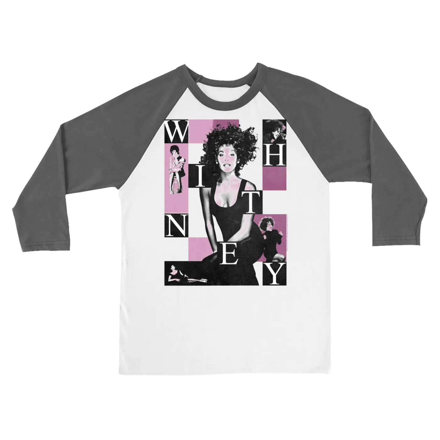 Whitney Houston 3/4 Sleeve Baseball Tee | Purple Block Collage (Merchbar Exclusive) Whitney Houston Shirt