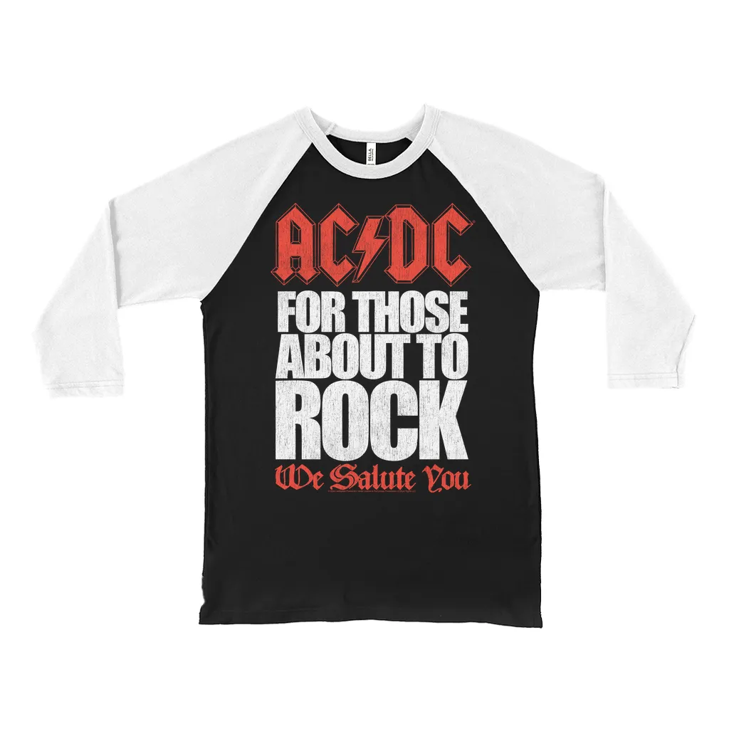 3/4 Sleeve Baseball Tee | For Those About To Rock Bold Text Distressed Shirt