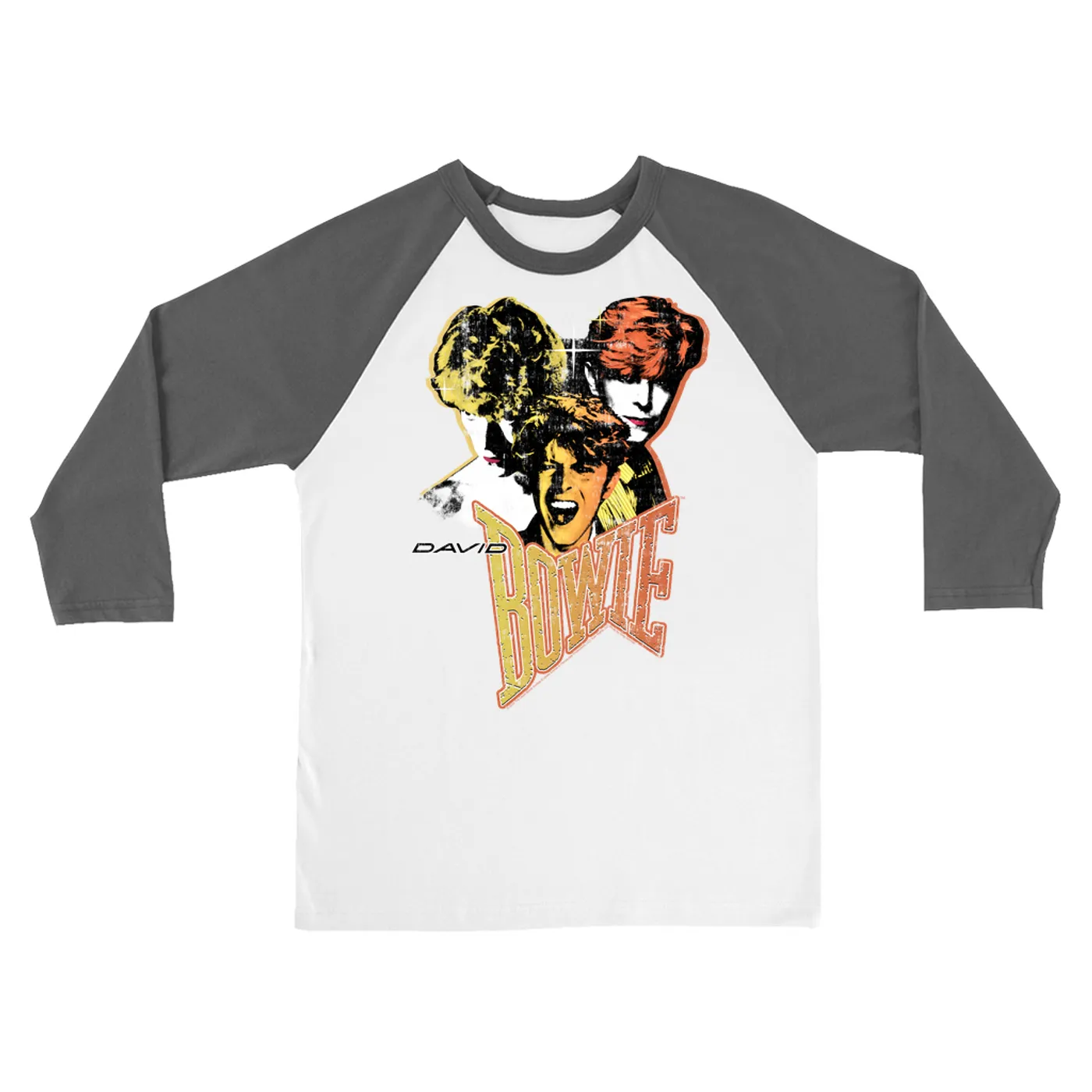 David Bowie 3/4 Sleeve Baseball Tee | Let's Dance Era Collage Distressed (Merchbar Exclusive) David Bowie Shirt