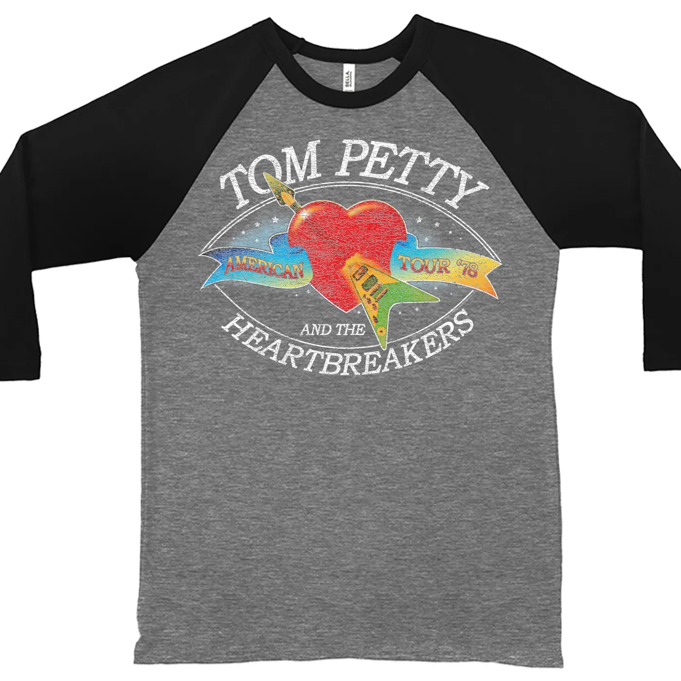 Tom Petty and the Heartbreakers 3/4 Sleeve Baseball Tee | American Tour '78 Logo Distressed Tom Petty Shirt