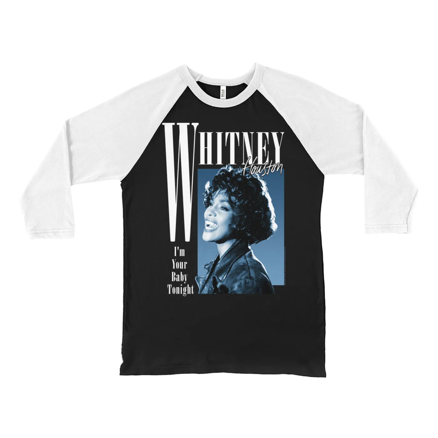 Whitney Houston 3/4 Sleeve Baseball Tee | I'm Your Baby Tonight Blue Hue Design (Merchbar Exclusive) Whitney Houston Shirt