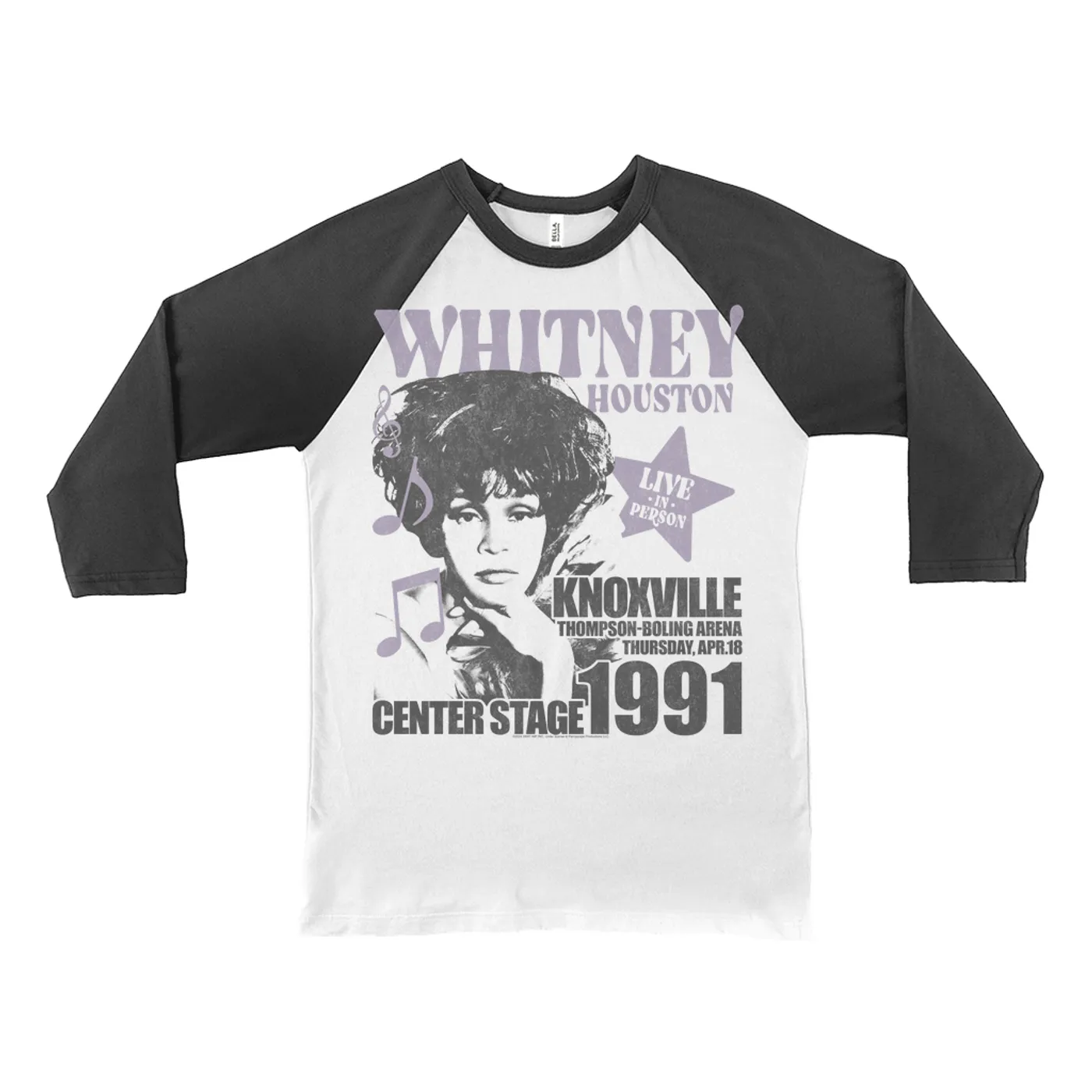 Whitney Houston 3/4 Sleeve Baseball Tee | Knoxville 1991 Concert Distressed (Merchbar Exclusive) Whitney Houston Shirt
