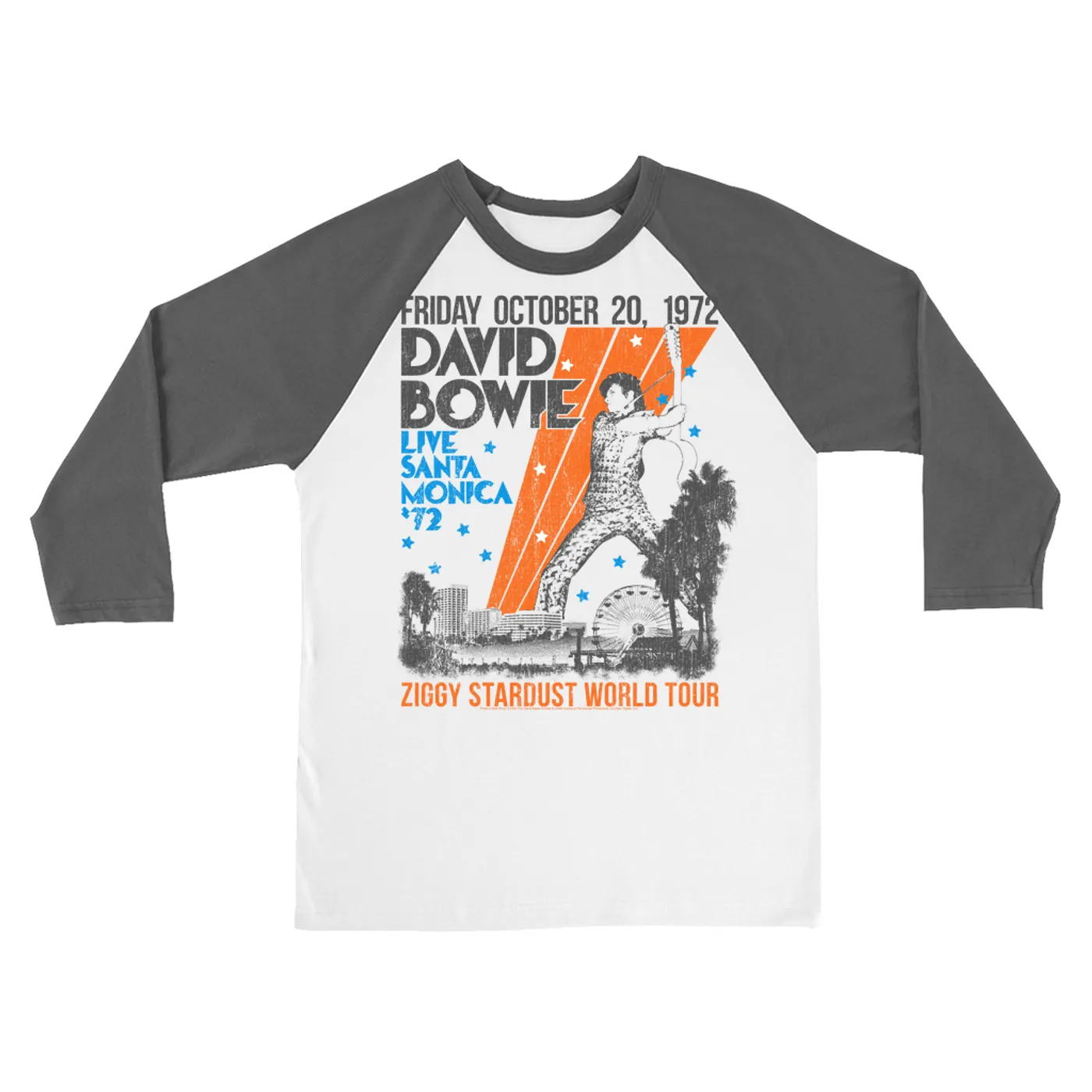David Bowie 3/4 Sleeve Baseball Tee | 1972 Santa Monica Civic Auditorium Distressed (Merchbar Exclusive) David Bowie Shirt