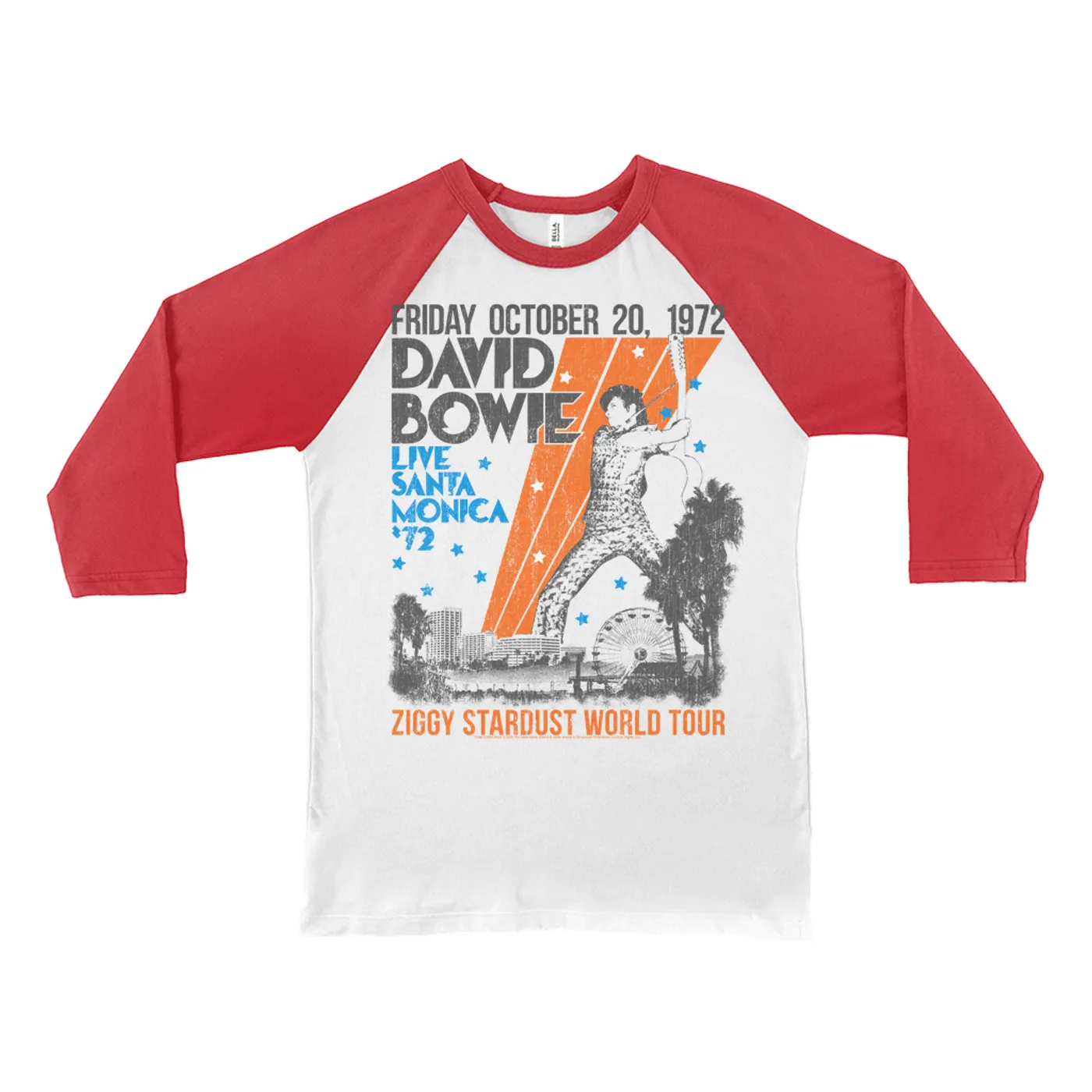 David Bowie 3/4 Sleeve Baseball Tee | 1972 Santa Monica Civic Auditorium Distressed (Merchbar Exclusive) David Bowie Shirt