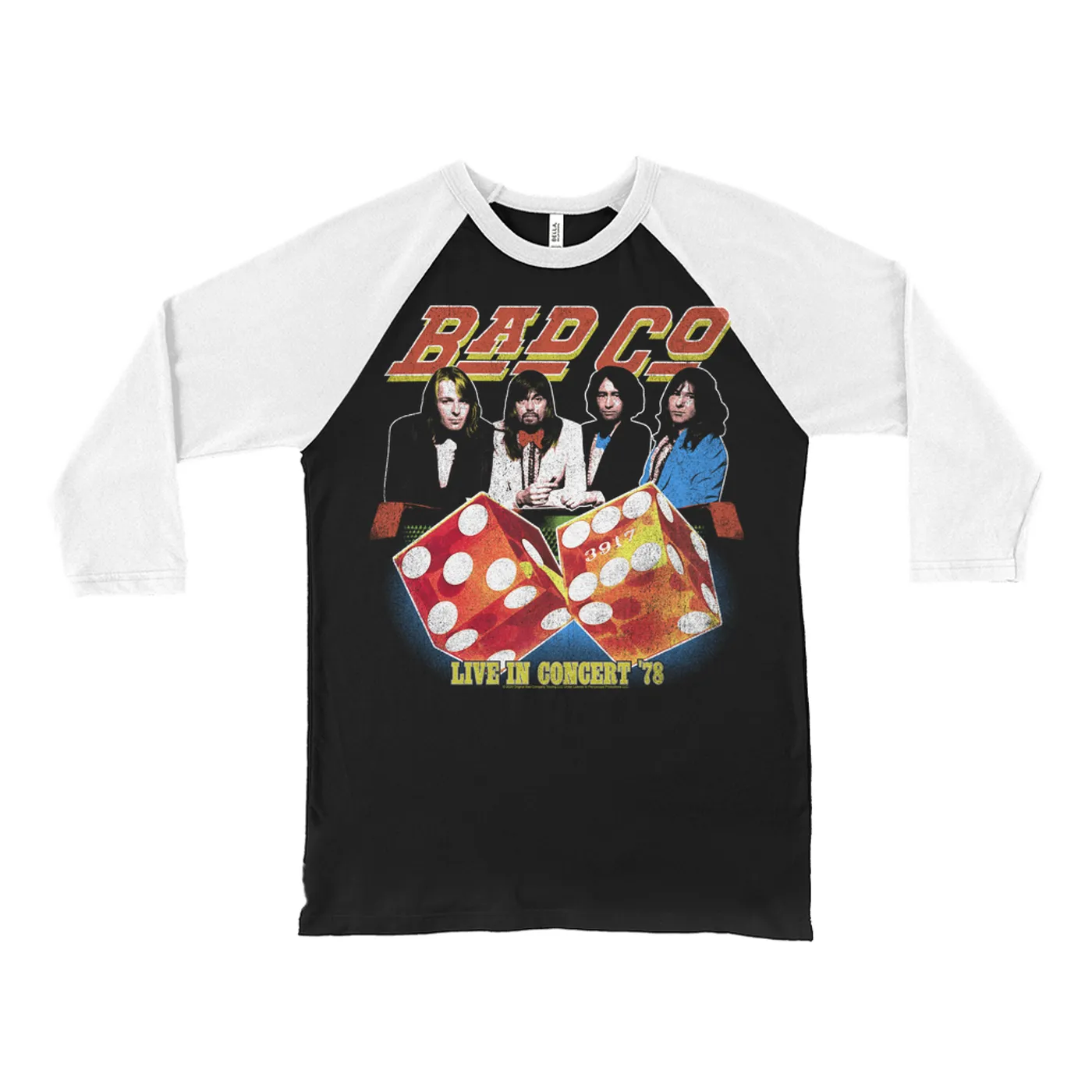 Bad Company 3/4 Sleeve Baseball Tee | Live In Concert 1978 Design Distressed (Merchbar Exclusive) Bad Company Shirt