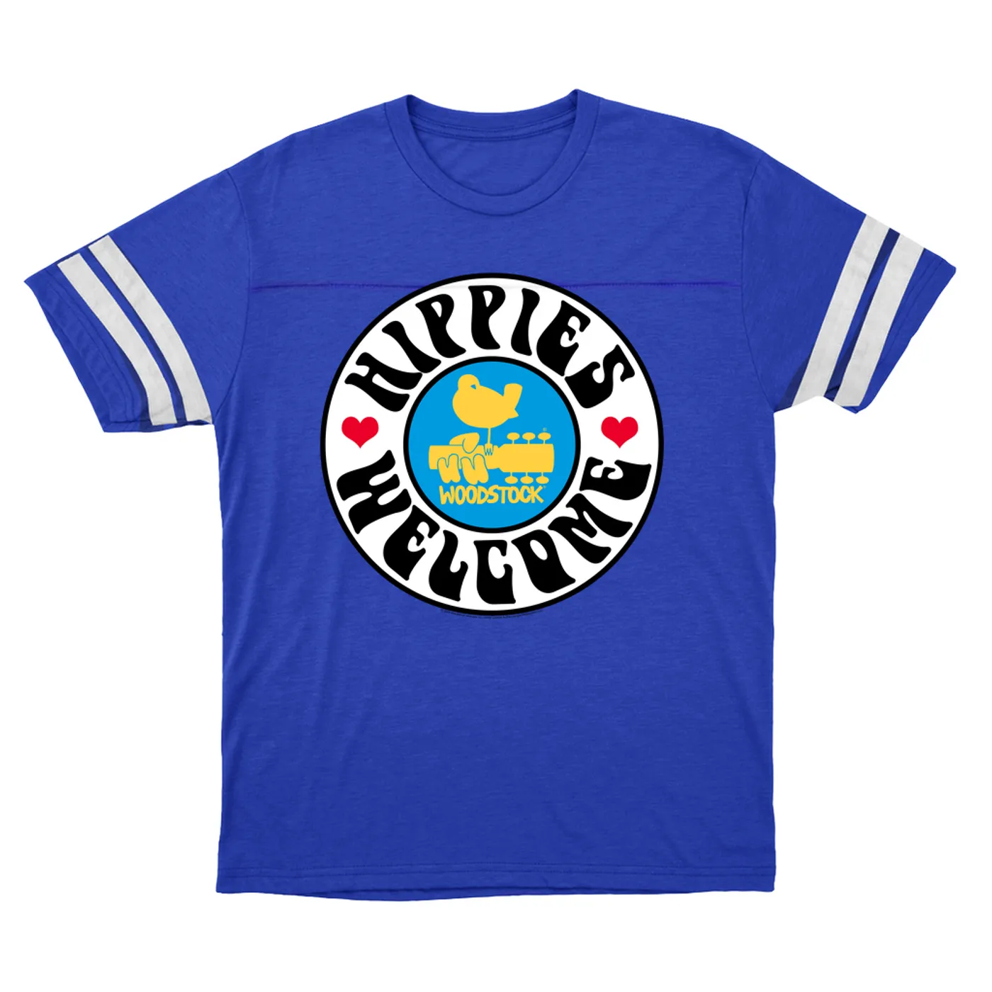 Woodstock T-Shirt | Hippies Welcome Heart Circle Image Woodstock Football Shirt
