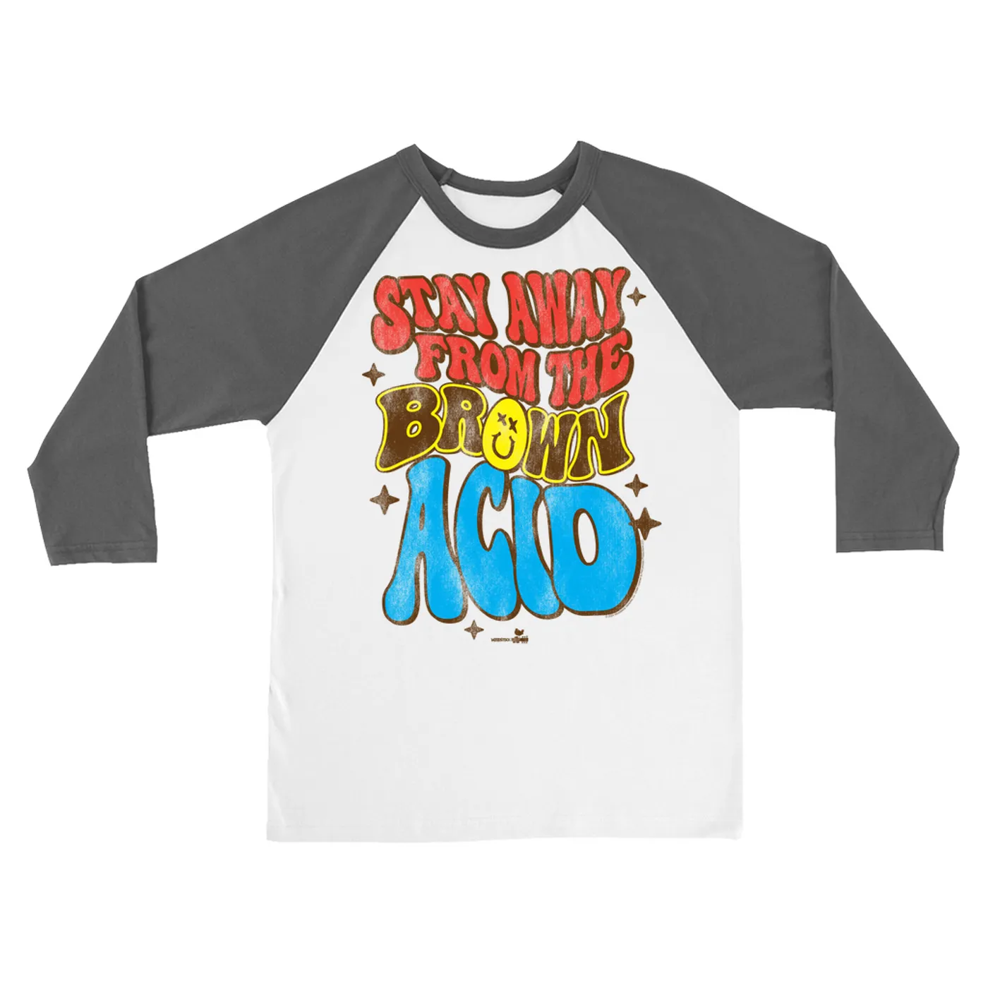 Woodstock 3/4 Sleeve Baseball Tee | Stay Away From The Brown Acid Distressed Woodstock Shirt