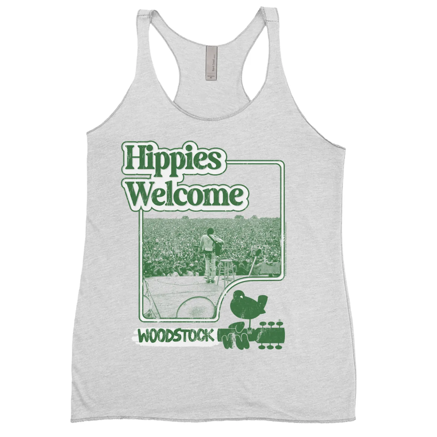 Woodstock Ladies' Tank Top | Hippies Welcome From The Stage Distressed Woodstock Shirt