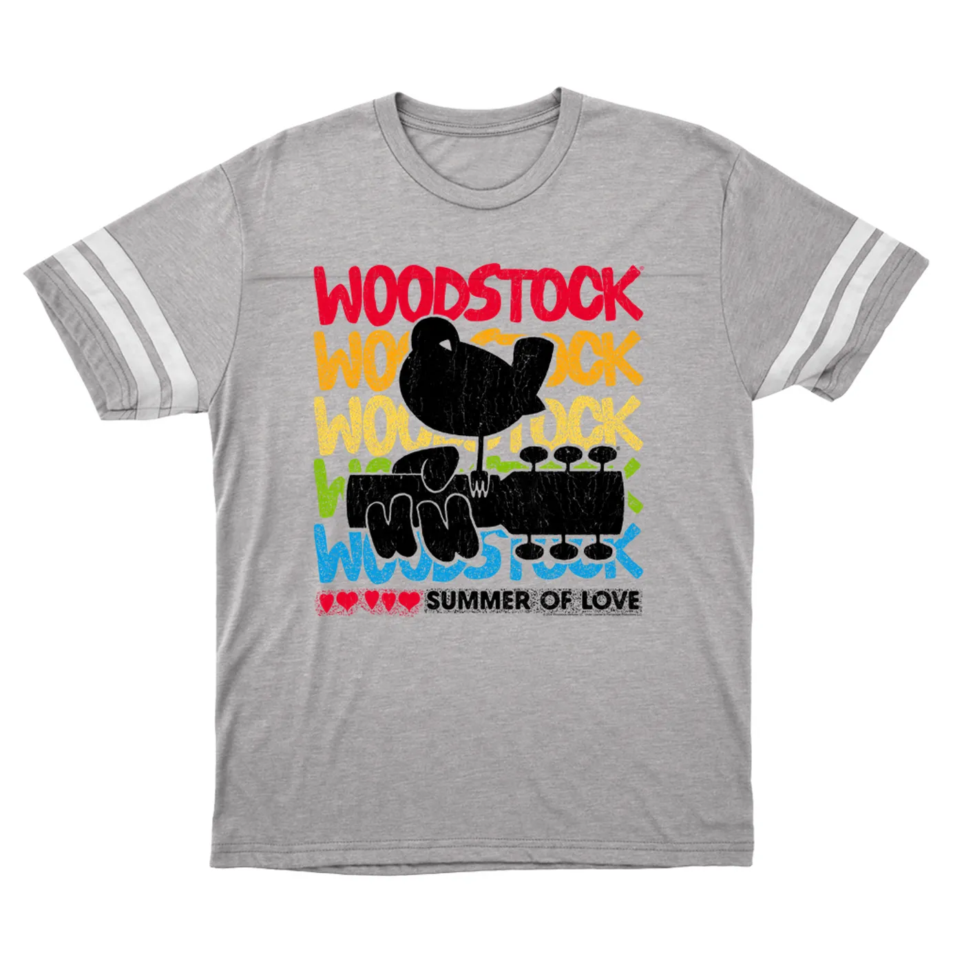 Woodstock T-Shirt | Rainbow Ombre Summer Of Love Image Distressed Woodstock Football Shirt