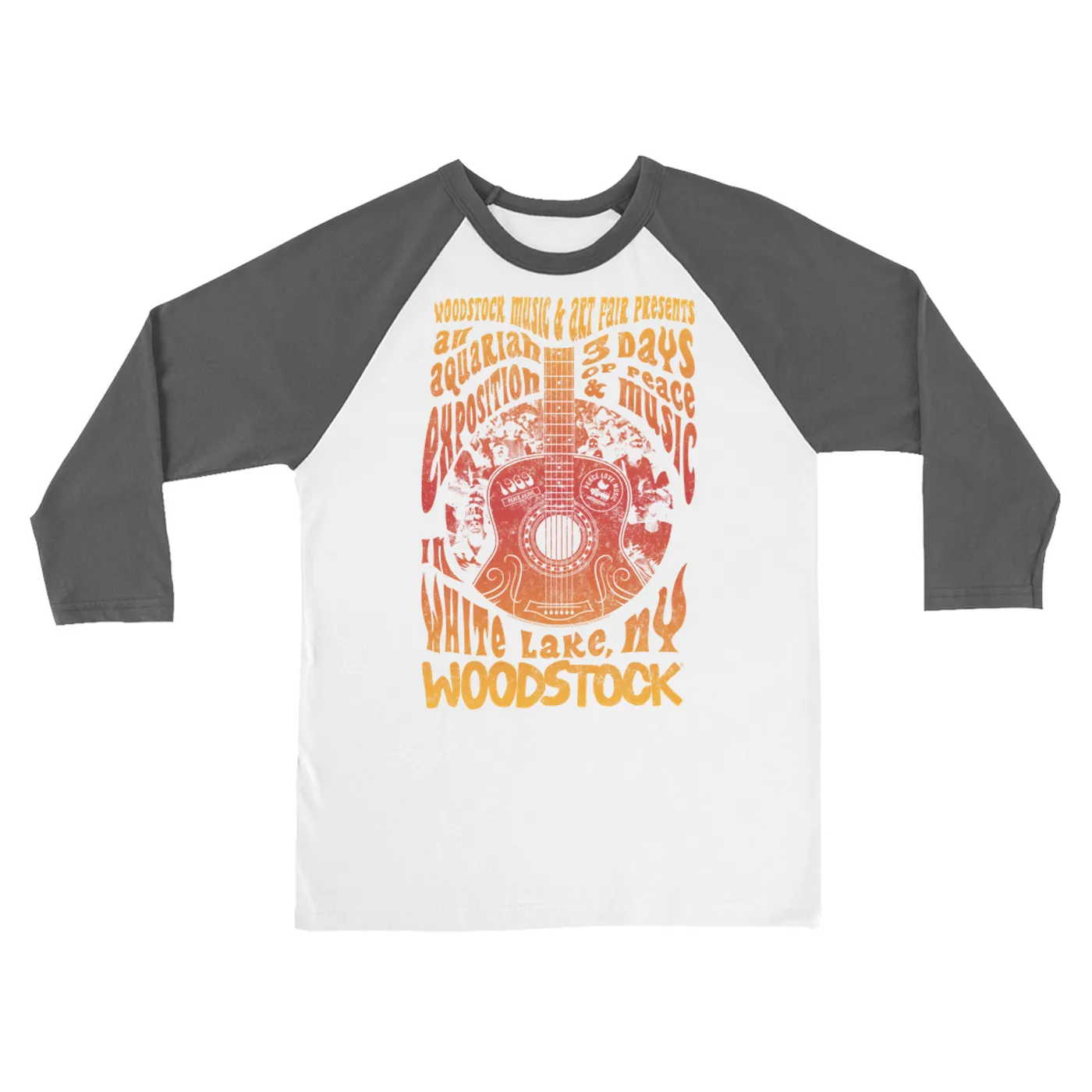 Woodstock 3/4 Sleeve Baseball Tee | Music & Art Fair Flyer Image Ombre (Merchbar Exclusive) Woodstock Shirt