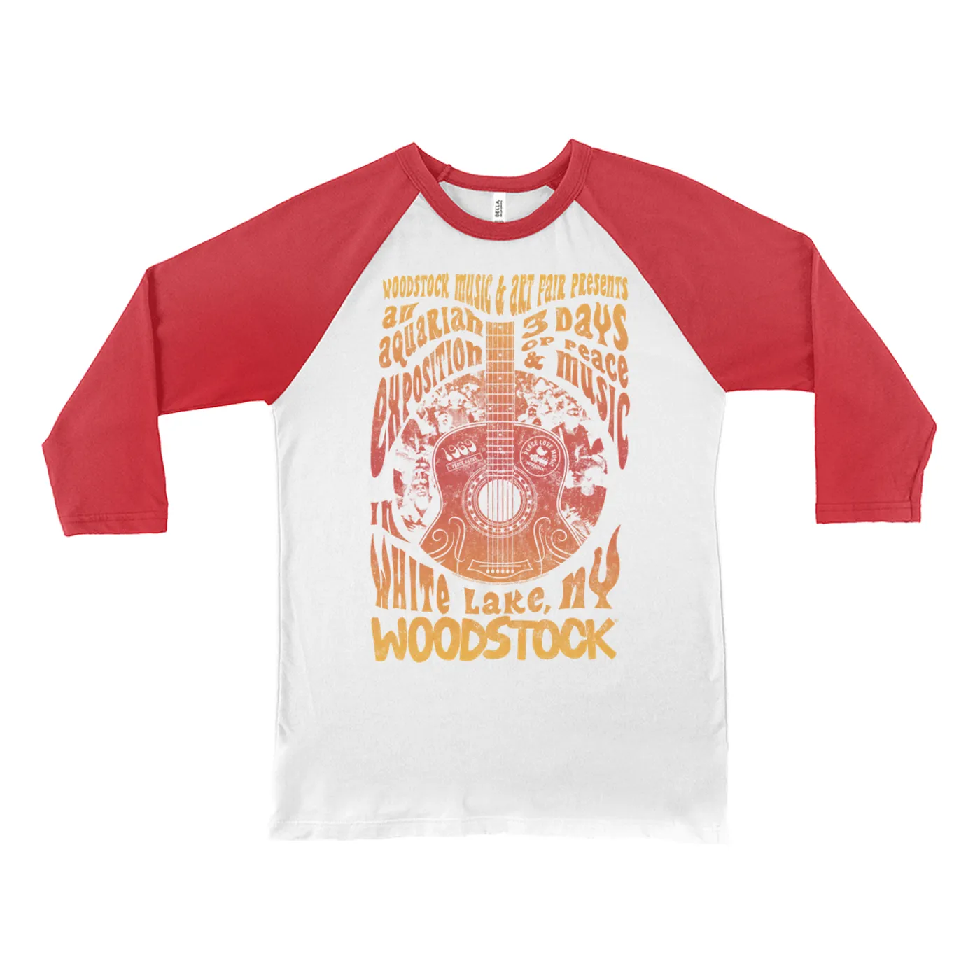 Woodstock 3/4 Sleeve Baseball Tee | Music & Art Fair Flyer Image Ombre (Merchbar Exclusive) Woodstock Shirt