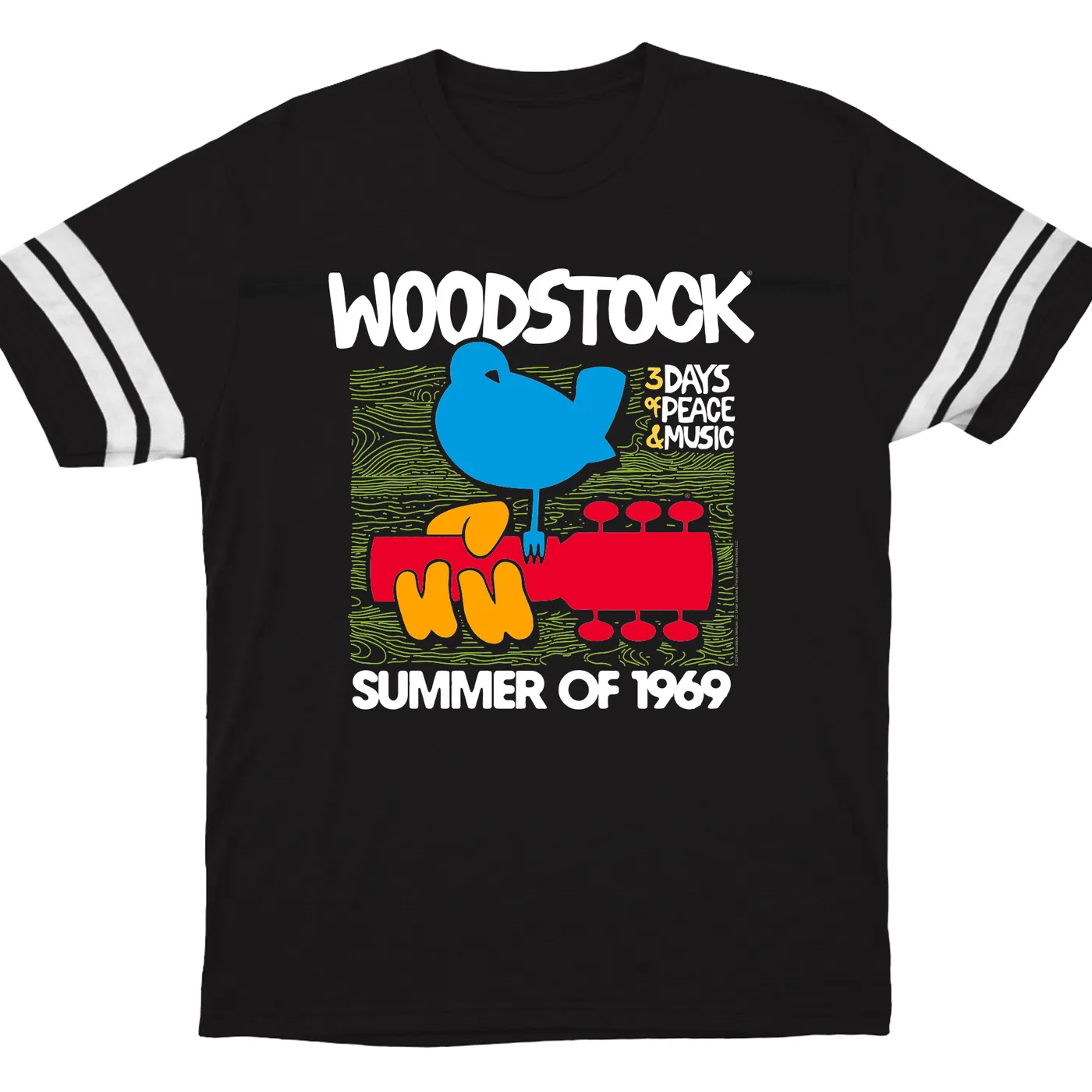 Woodstock T-Shirt | Summer Of 1969 Wood Grain Image Woodstock Football Shirt
