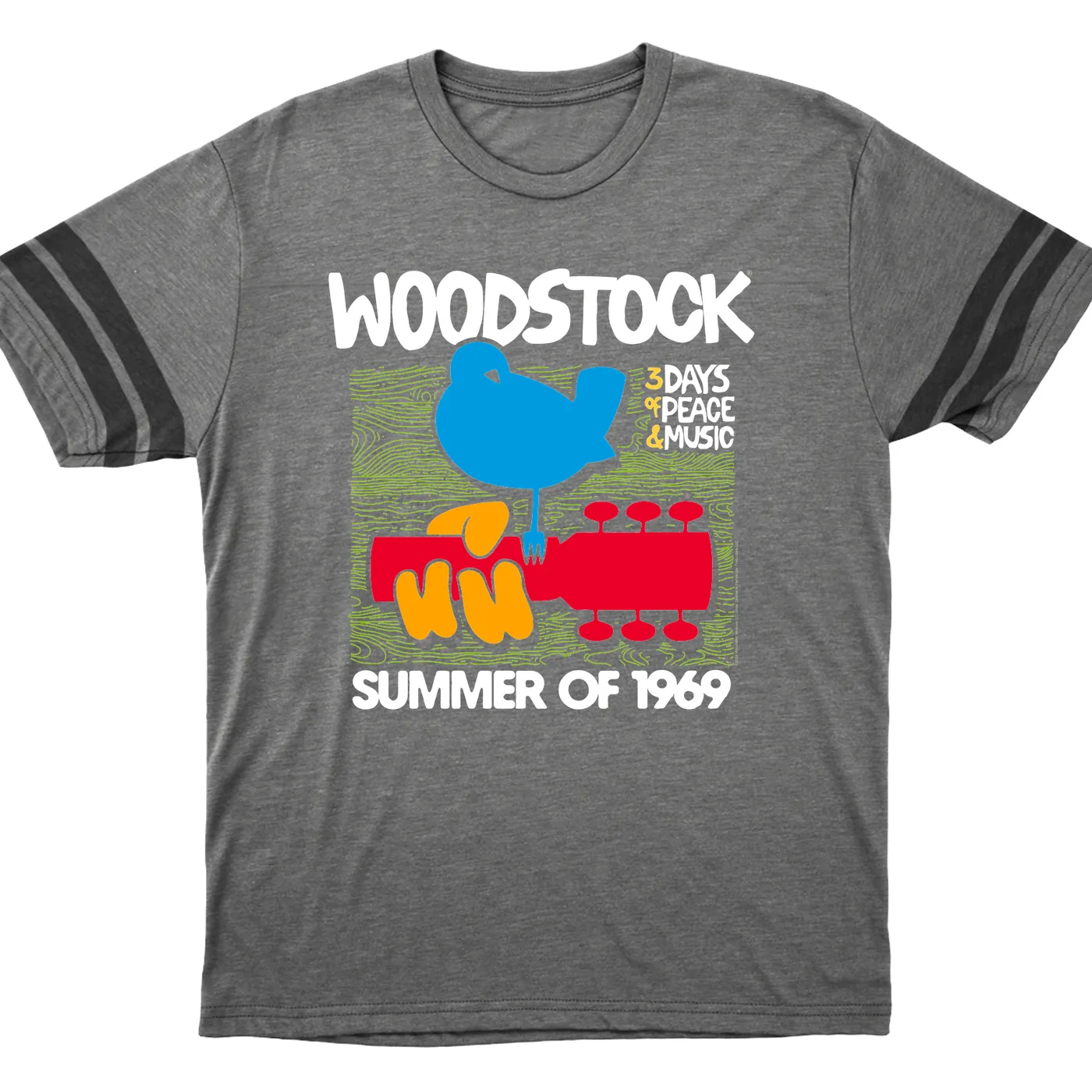 Woodstock T-Shirt | Summer Of 1969 Wood Grain Image Woodstock Football Shirt