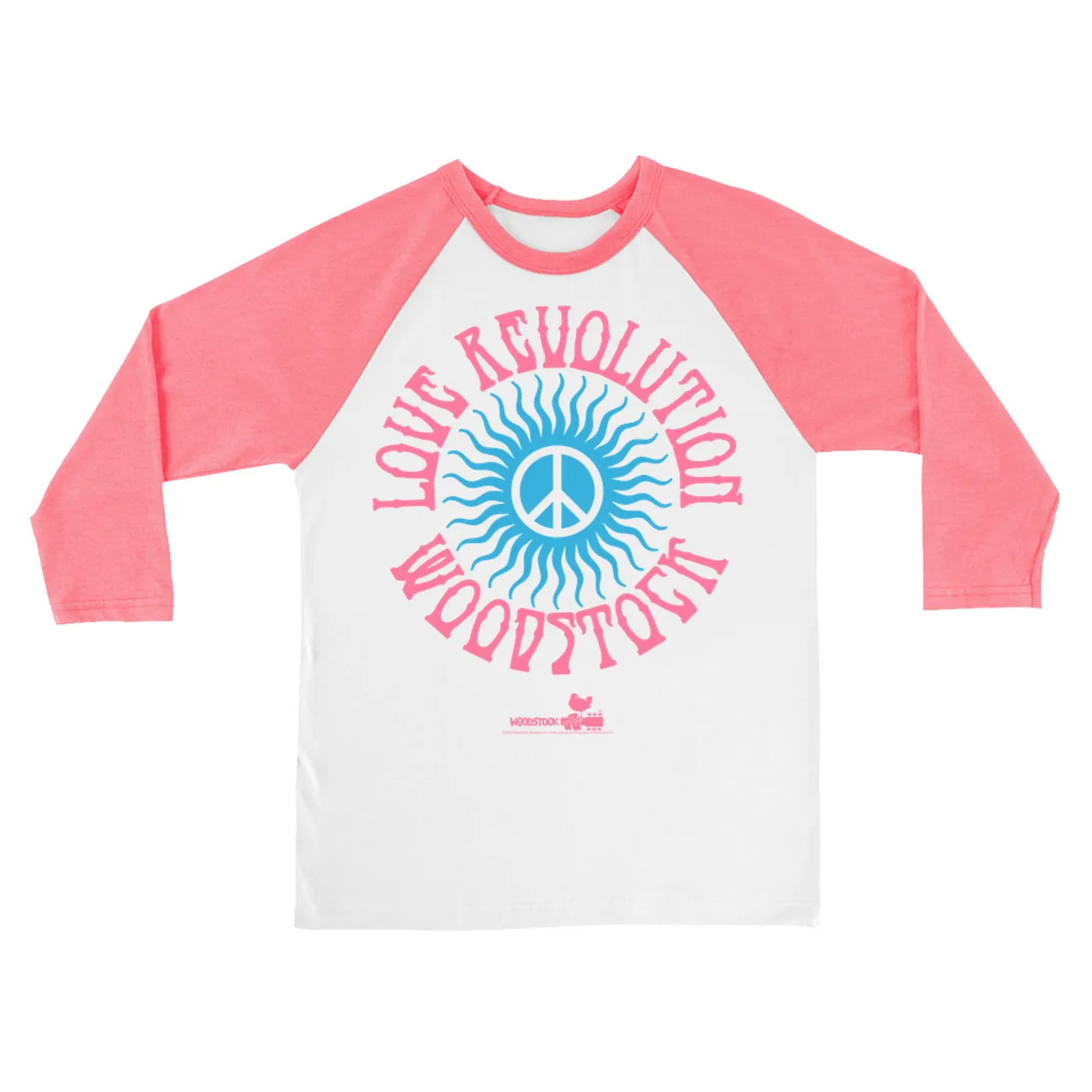 Woodstock 3/4 Sleeve Baseball Tee | Love Revolution Peace Sun Image Woodstock Shirt