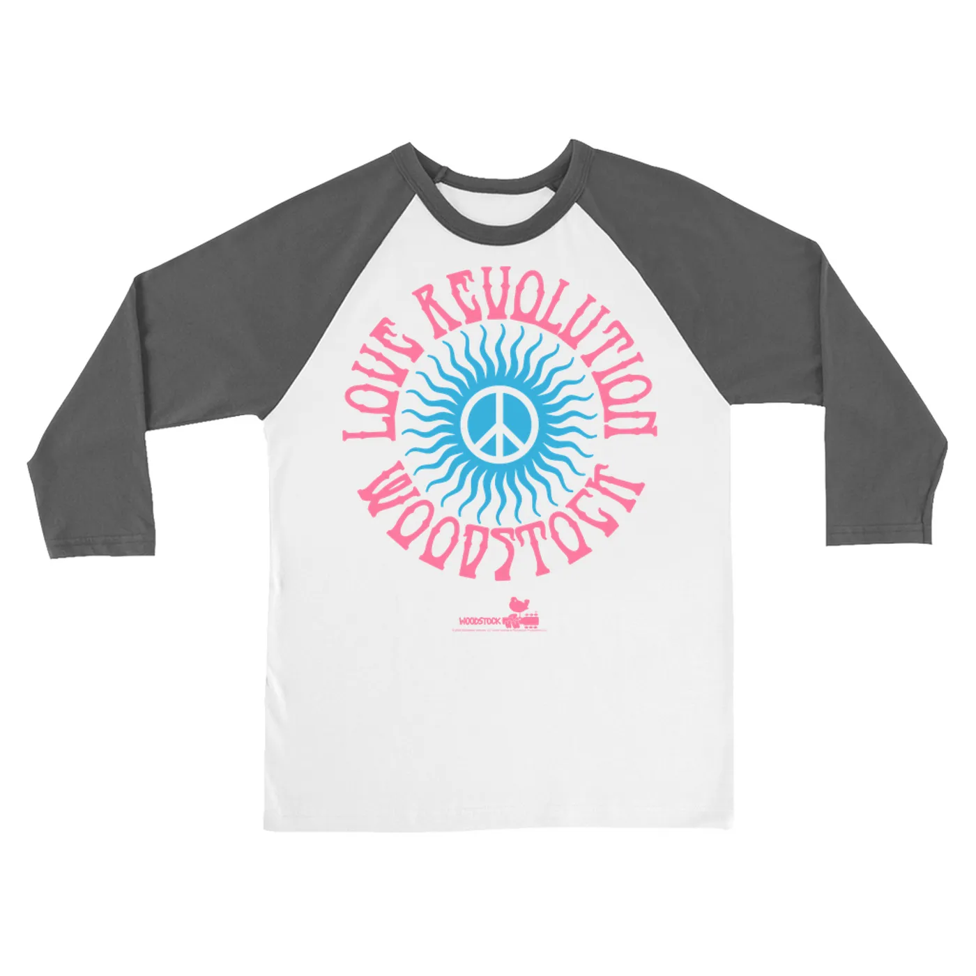 Woodstock 3/4 Sleeve Baseball Tee | Love Revolution Peace Sun Image Woodstock Shirt