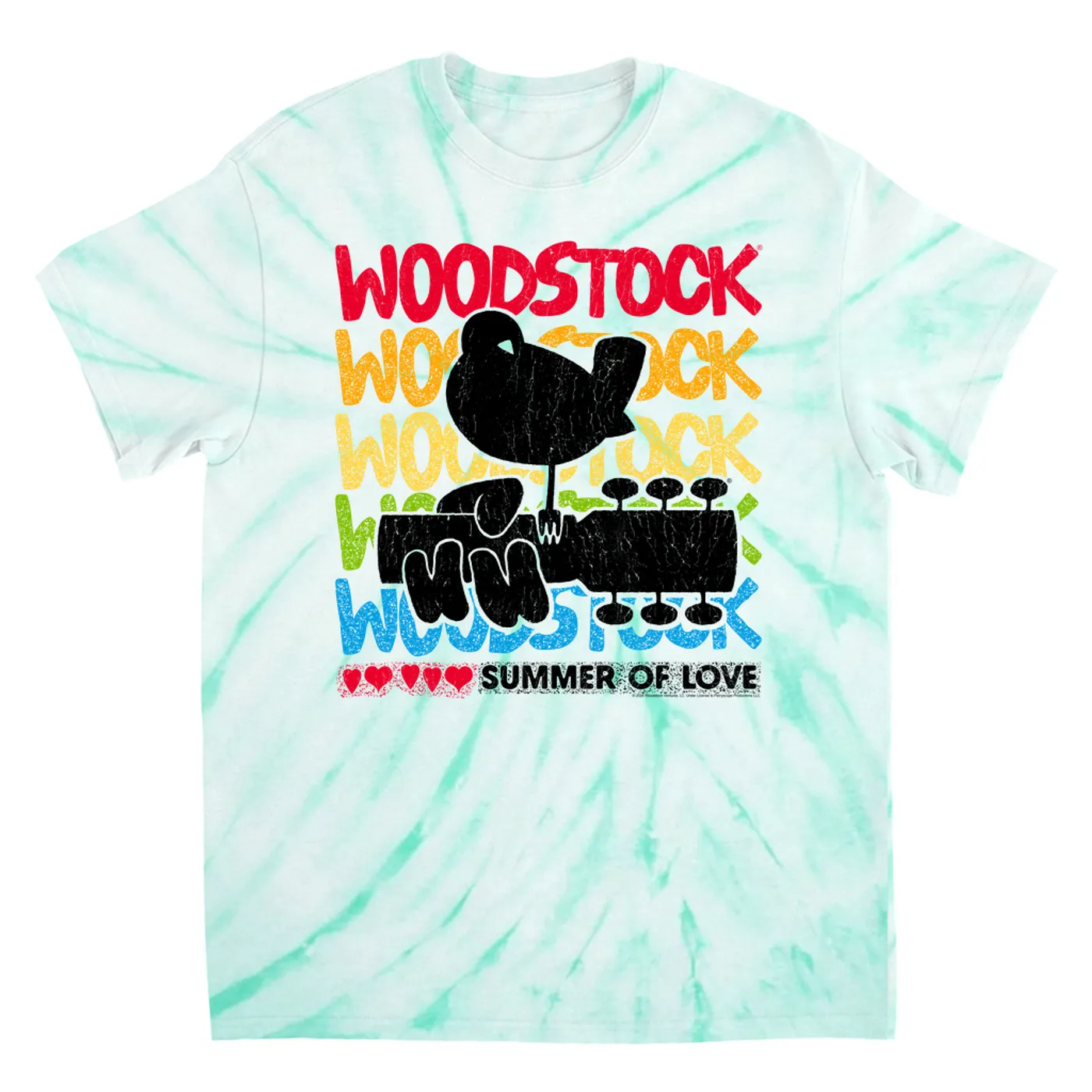 Woodstock T-Shirt | Rainbow Ombre Summer Of Love Image Distressed Woodstock Tie Dye Shirt