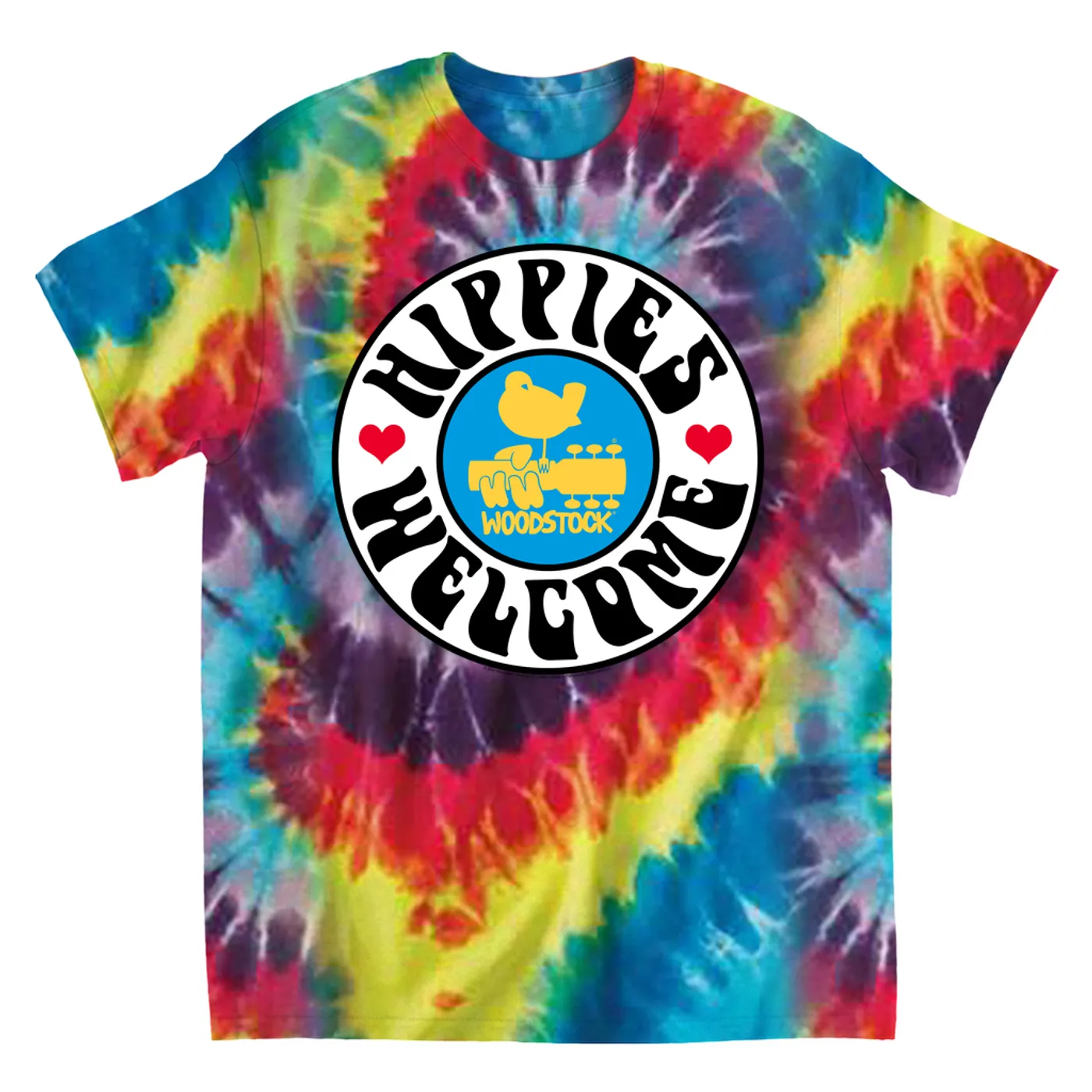 Woodstock T-Shirt | Hippies Welcome Heart Circle Image Woodstock Tie Dye Shirt